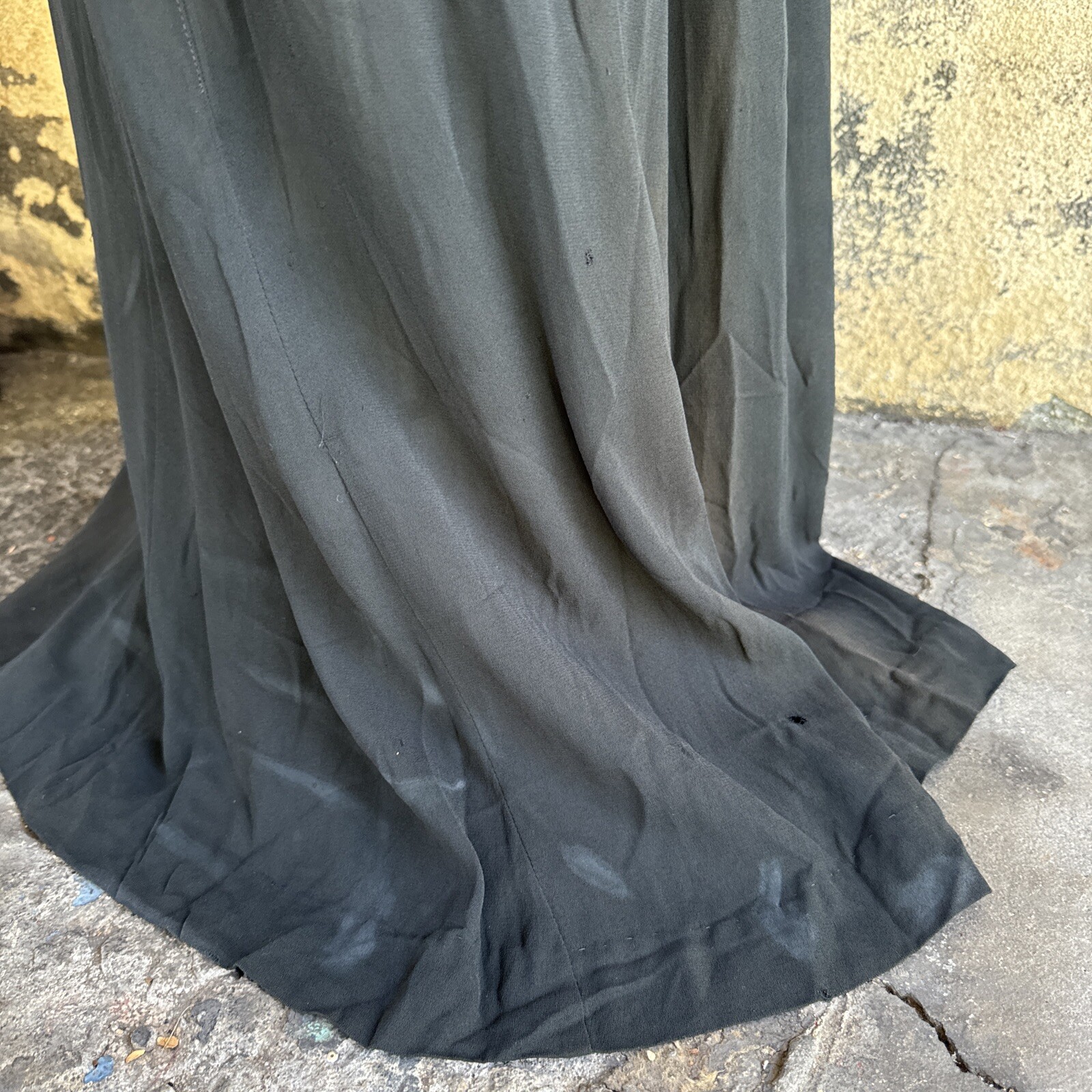 Vintage 1930s Black Silk Dress Silver Lamé Balloon Sleeves Metal Bead Accents