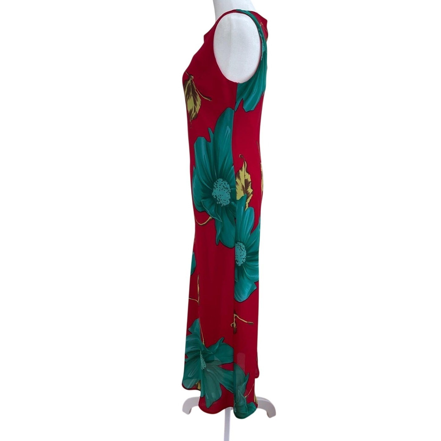 Byer Studio Petite Vintage Red Teal Floral Sleeveless Maxi Dress Size P/6 USA