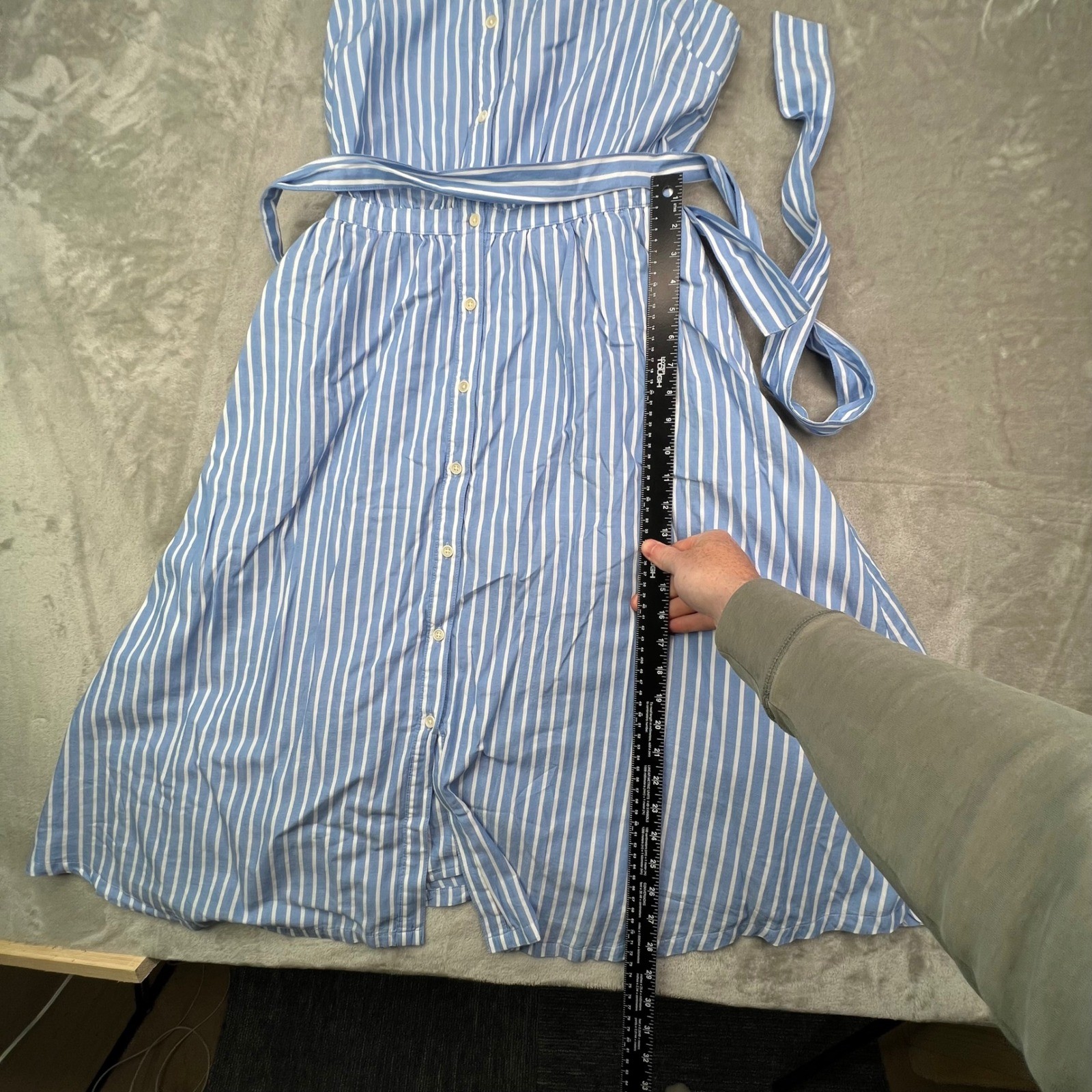 Pact Sunset Lightweight Cotton Sleeveless Shirtdress Womens L Blue White Striped