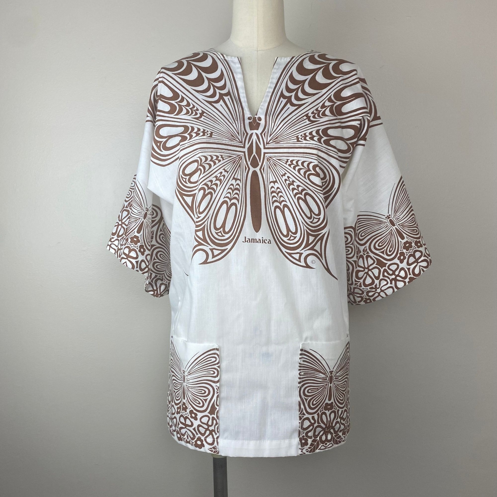 Vintage 1970s Jamaica Souvenir Shirt Sun Island Small 70s Butterfly Hippy Tunic