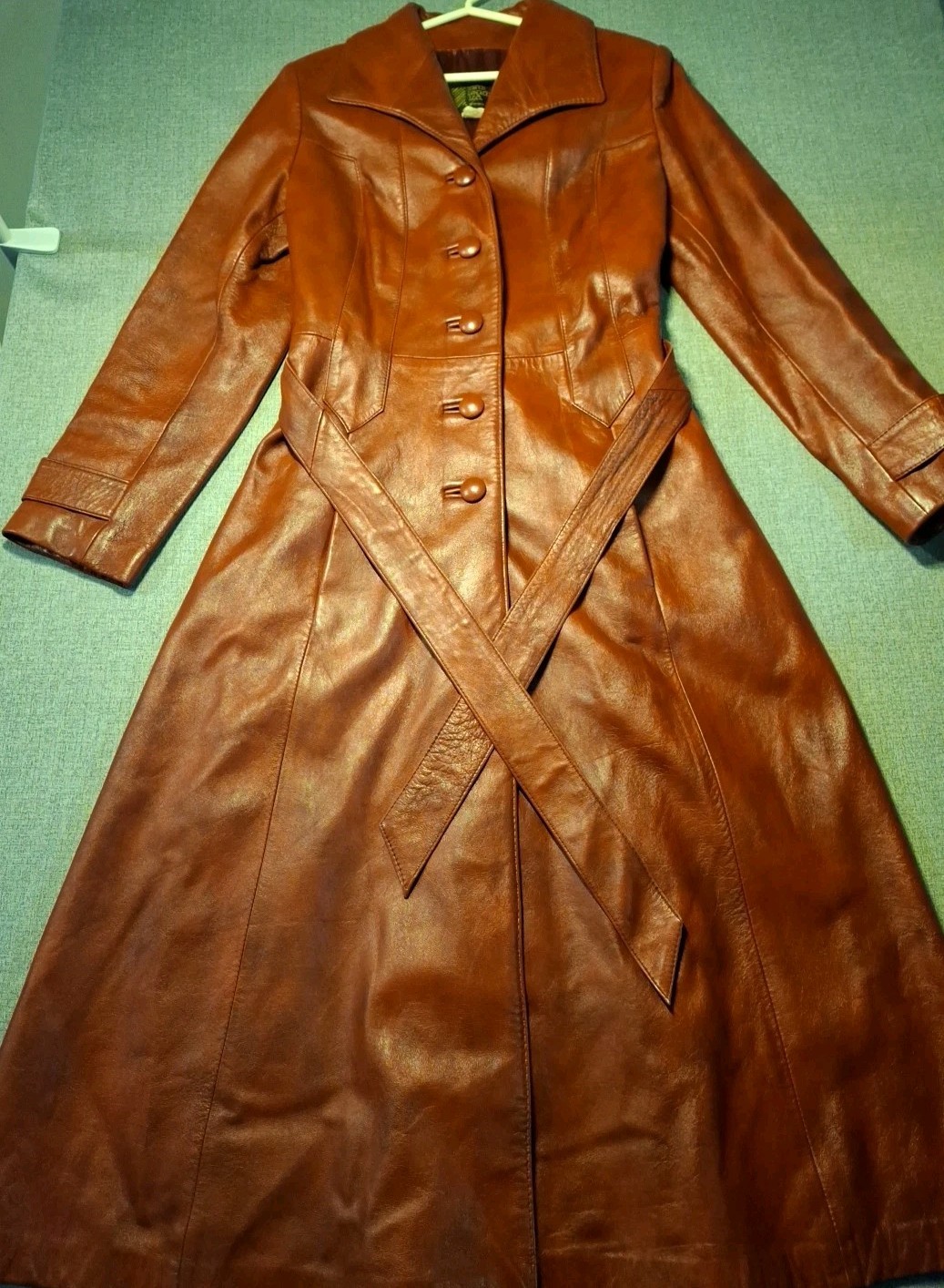 Vintage Ami Leather Ltd Fitted Lined Women&rsquo;s Flared Trench Coat BURGUNDY Sz 10