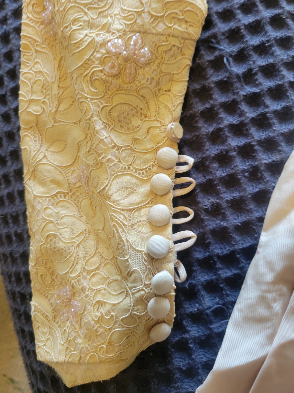 BEAUTIFUL HANDMADE 1920S 1930S NUDE BLUSH BEADED LACE WEDDING DRESS MUST SEE !