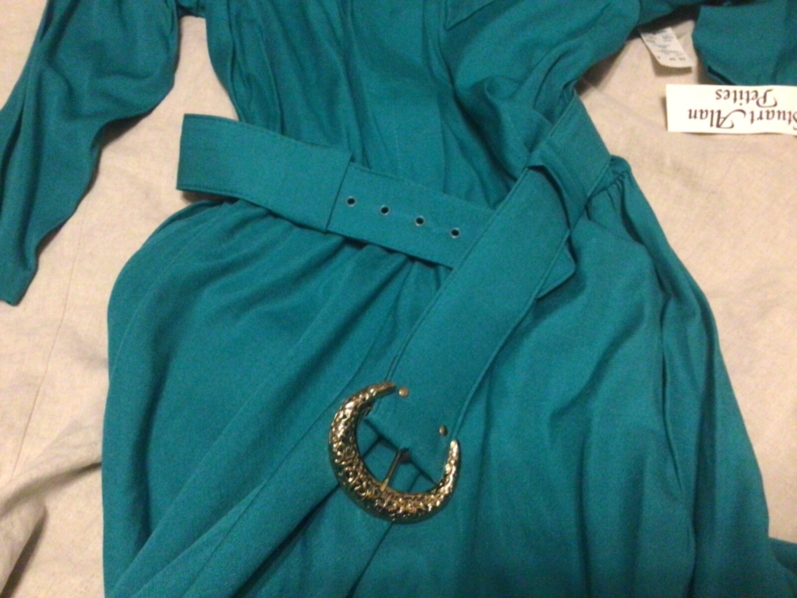 Vintage Stuart Alan Petites Size 10 ~Green Belted Dress~NOS