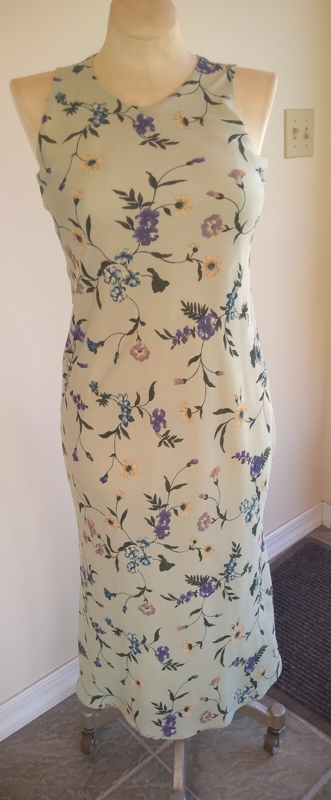 Vintage Breakin&rsquo; Loose Green Floral Sleeveless Long Slip Dress Dress Size 7/8