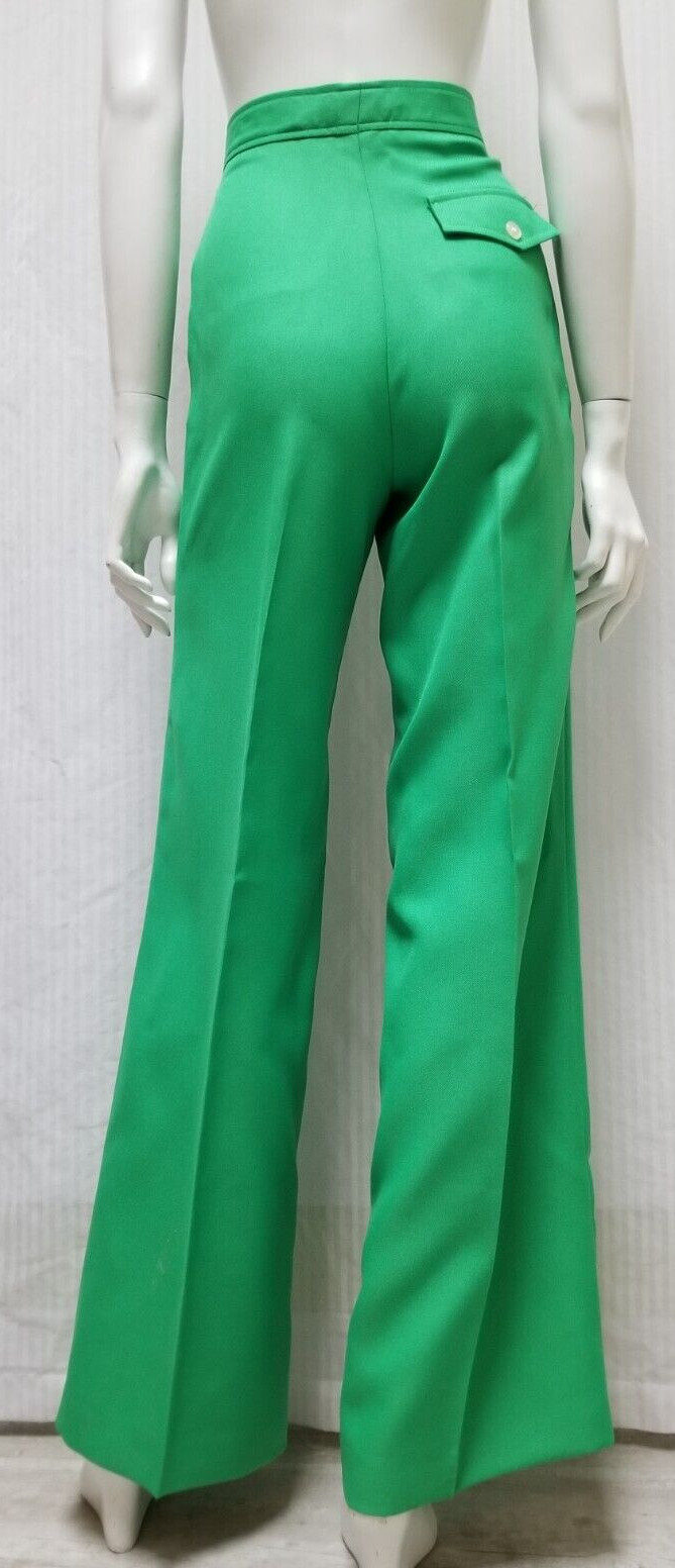 NOS Vintage 1970&rsquo;s Green Polyester Twill Pants – Waist 28 inches