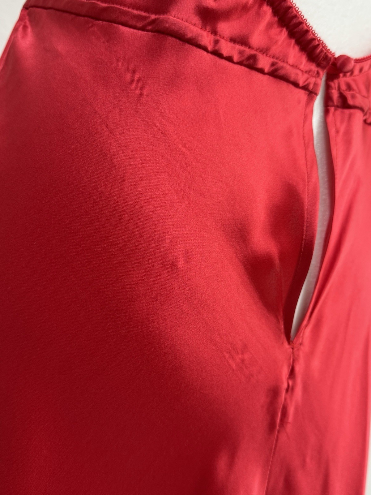 Vtg Jacalyn Bennett Fredericks Silky Red Satin Boudoir Gown Feather Trim S/M
