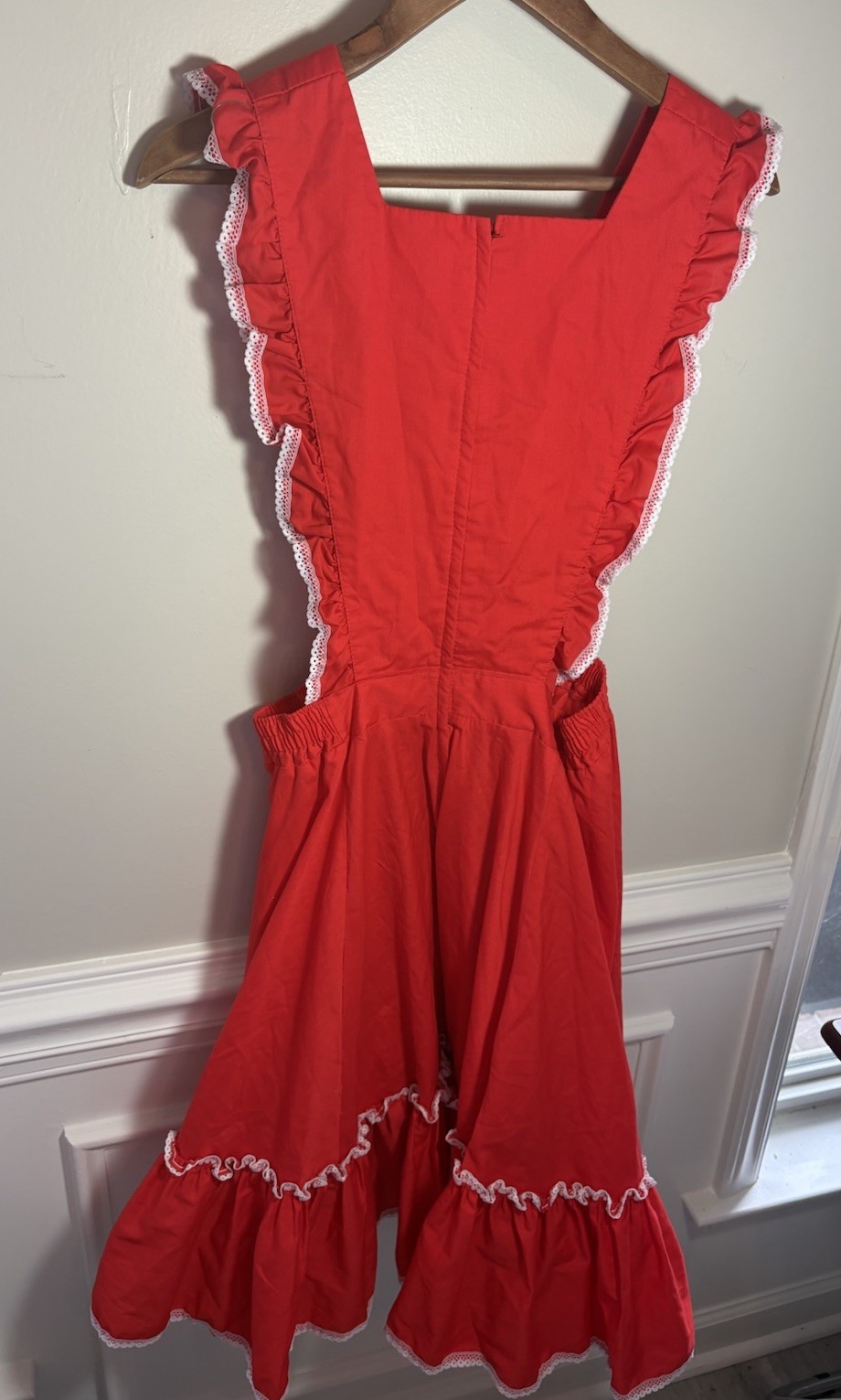 Vintage 70s Party Pleasers Malco Modes Red Prairie Square Dance Apron Dress Sz M