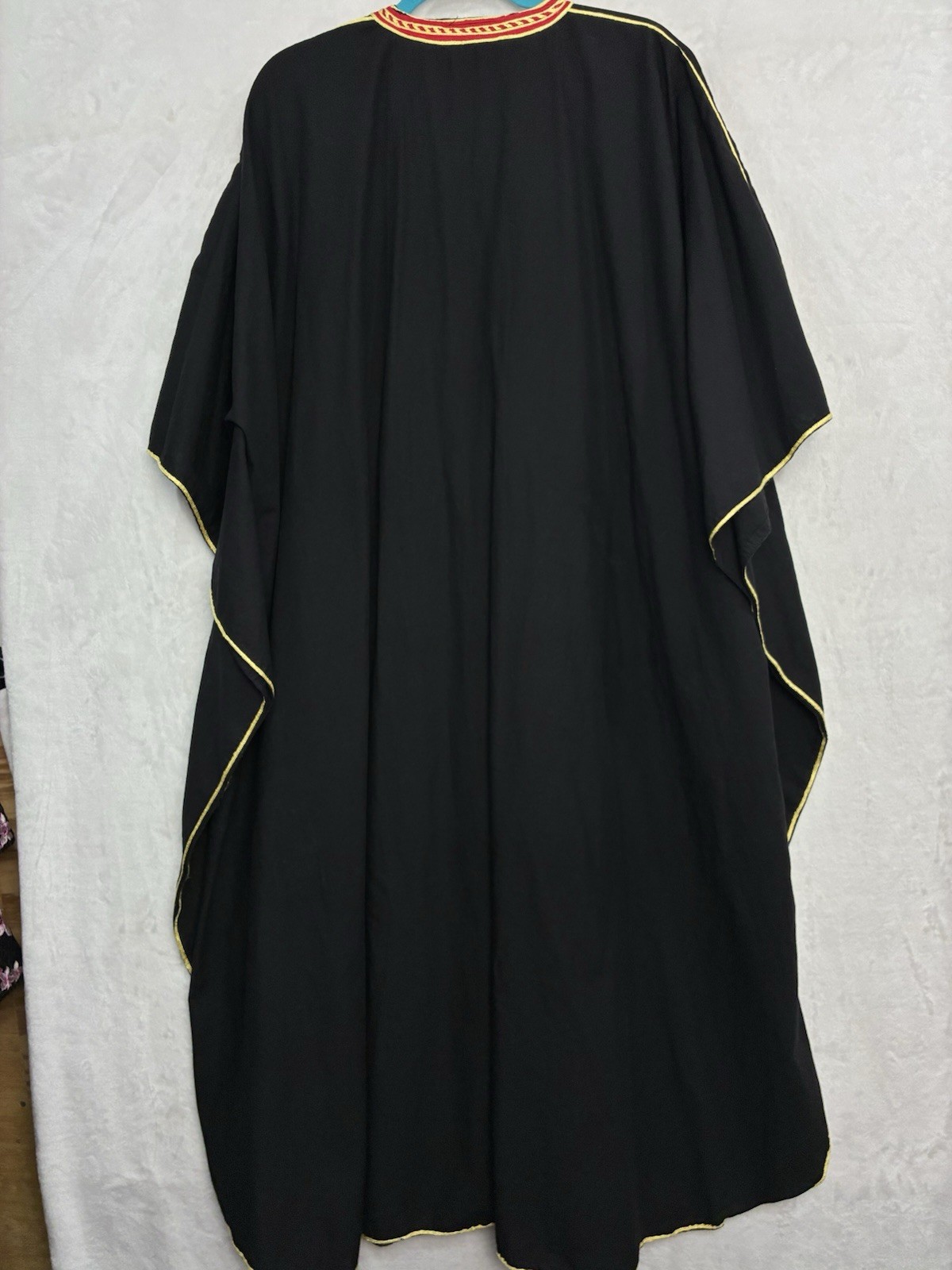 Vintage J Peterman Morocco Hand-Embroidered Caftan Maxi Black Yellow Cotton OSFA