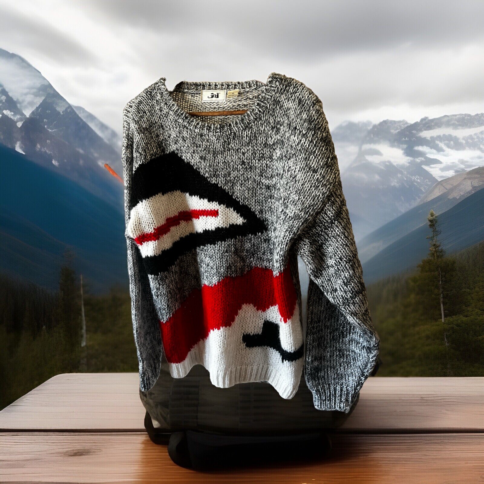Vintage 80’s Jed Gray, Red, White And Black Geometric Sweater Size Women’s M