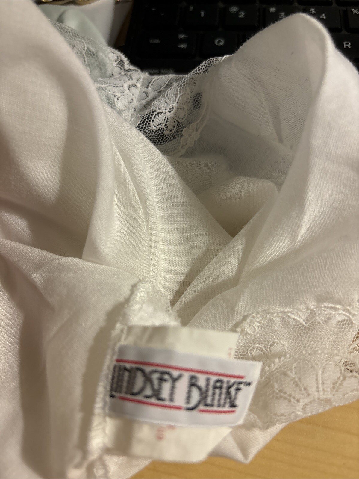 Lindsey Blake Women White Polyester Cotton Lace Slip Sz 34