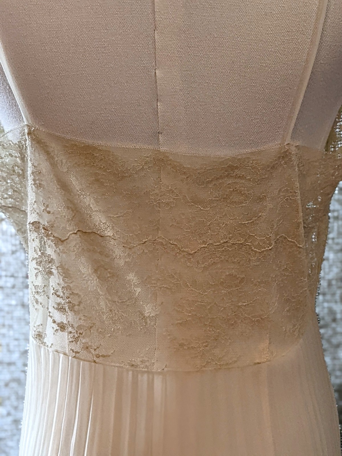 Gorgeous Sheer Lace Bodice & Bottom w/ Soft Pleated Skirt Very Sheer Size S