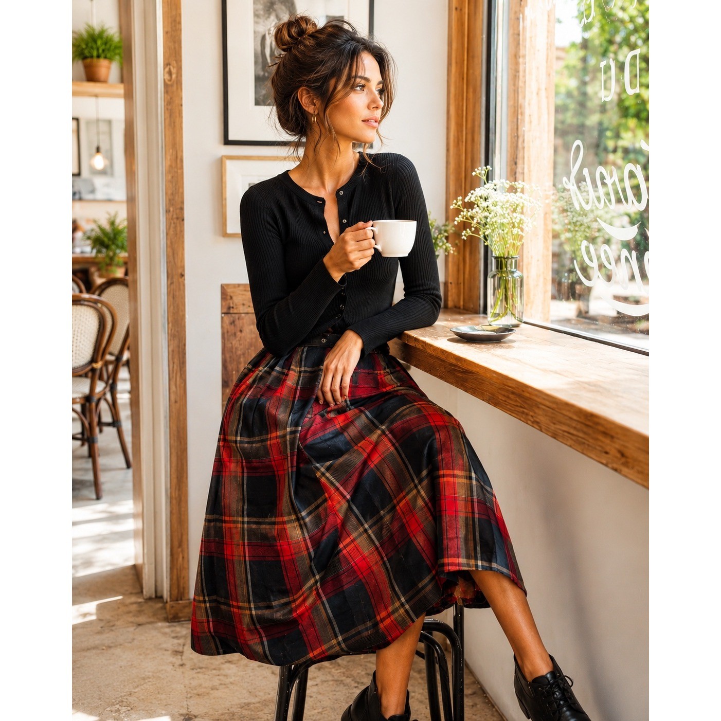 Vintage Pendleton Plaid Skirt Fits XS Red Black Wool Pleated Midi USA made flaw