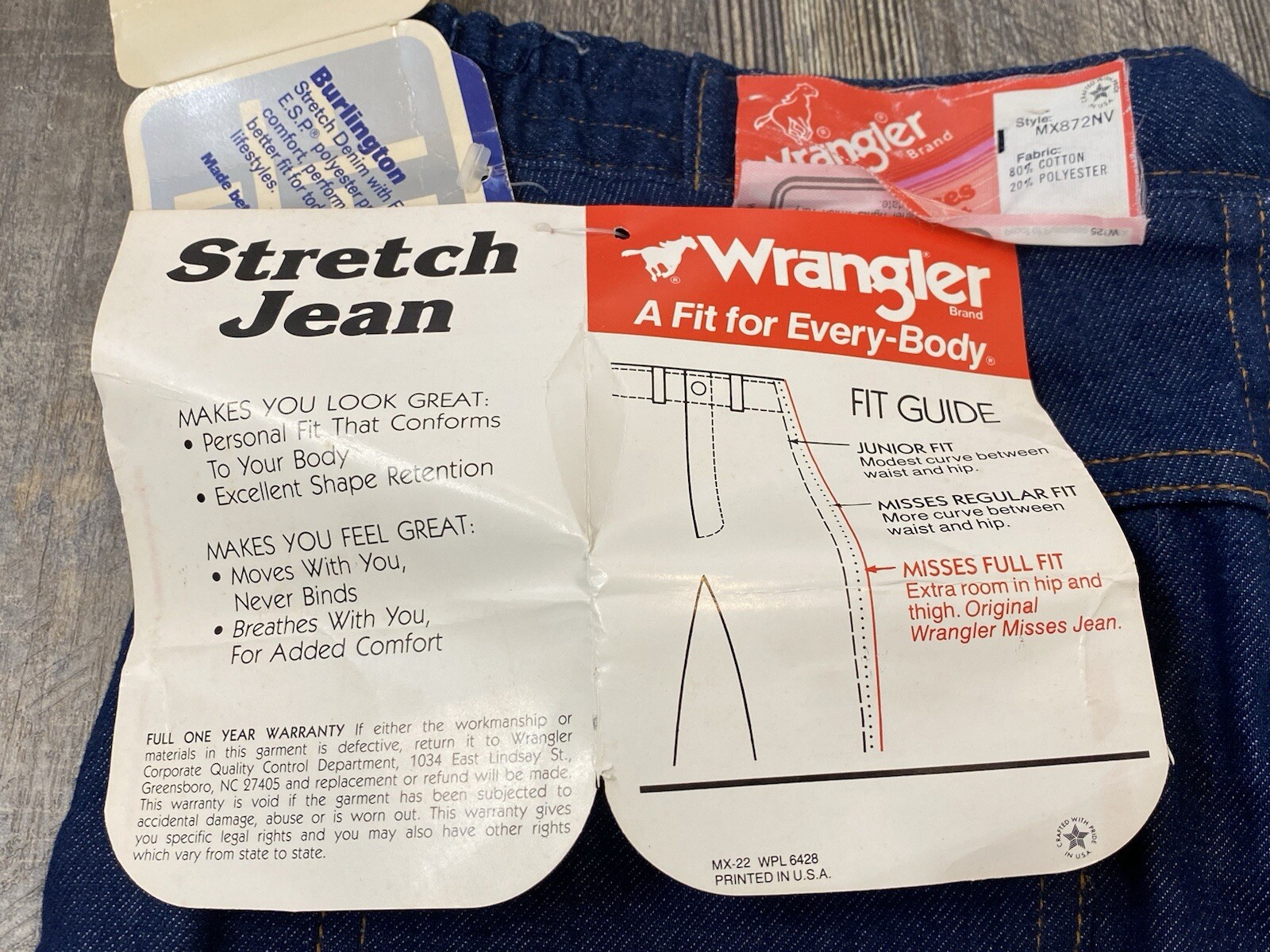 TRUE Vintage WRANGLER NWT Stretch Denim Jeans 80s Talon Streetwear Full Fit 16