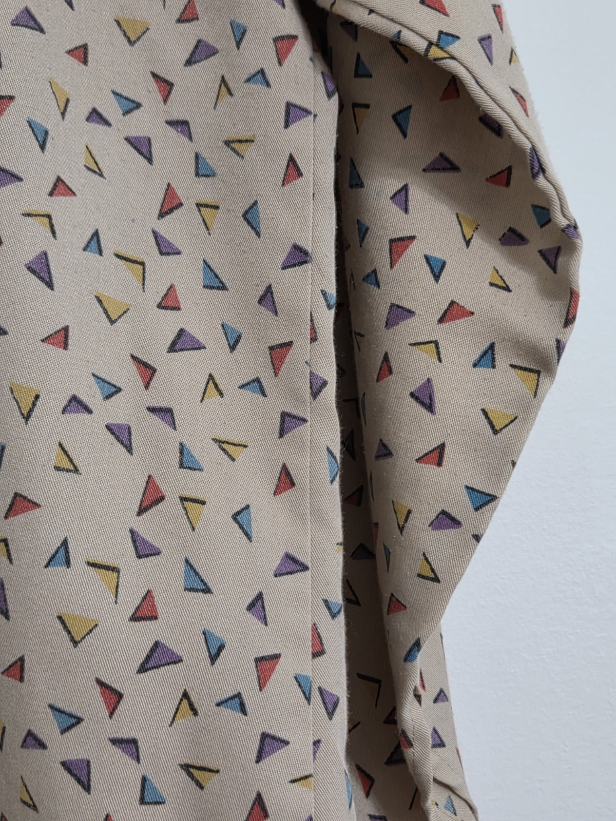 Vintage Just Cristina Button-Up Beige Tan Shirt With Multicolor Triangles Size M