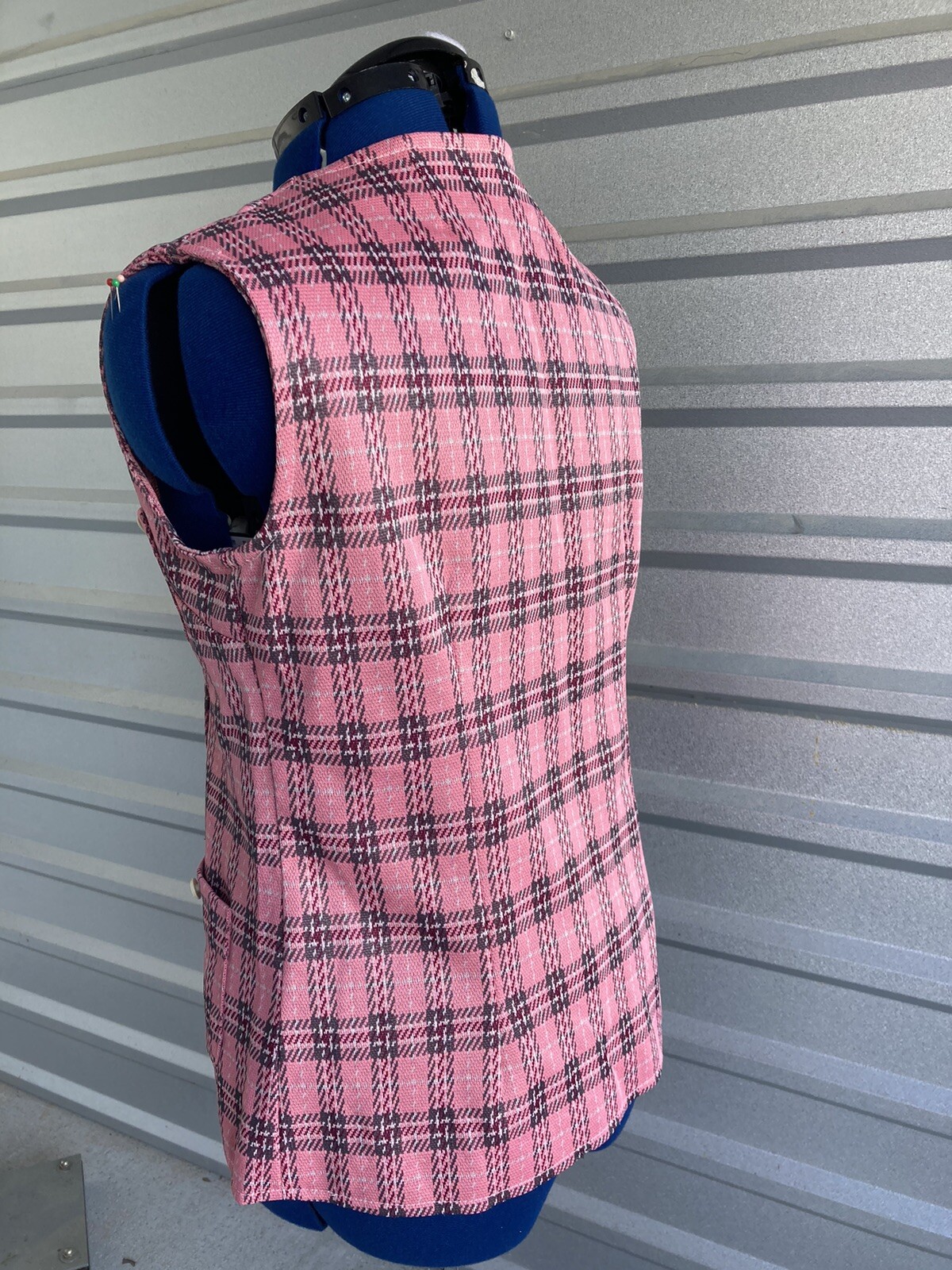 Vintage Pink Plaid Vest Button Down With Pockets 40 Inch Chest Handmade