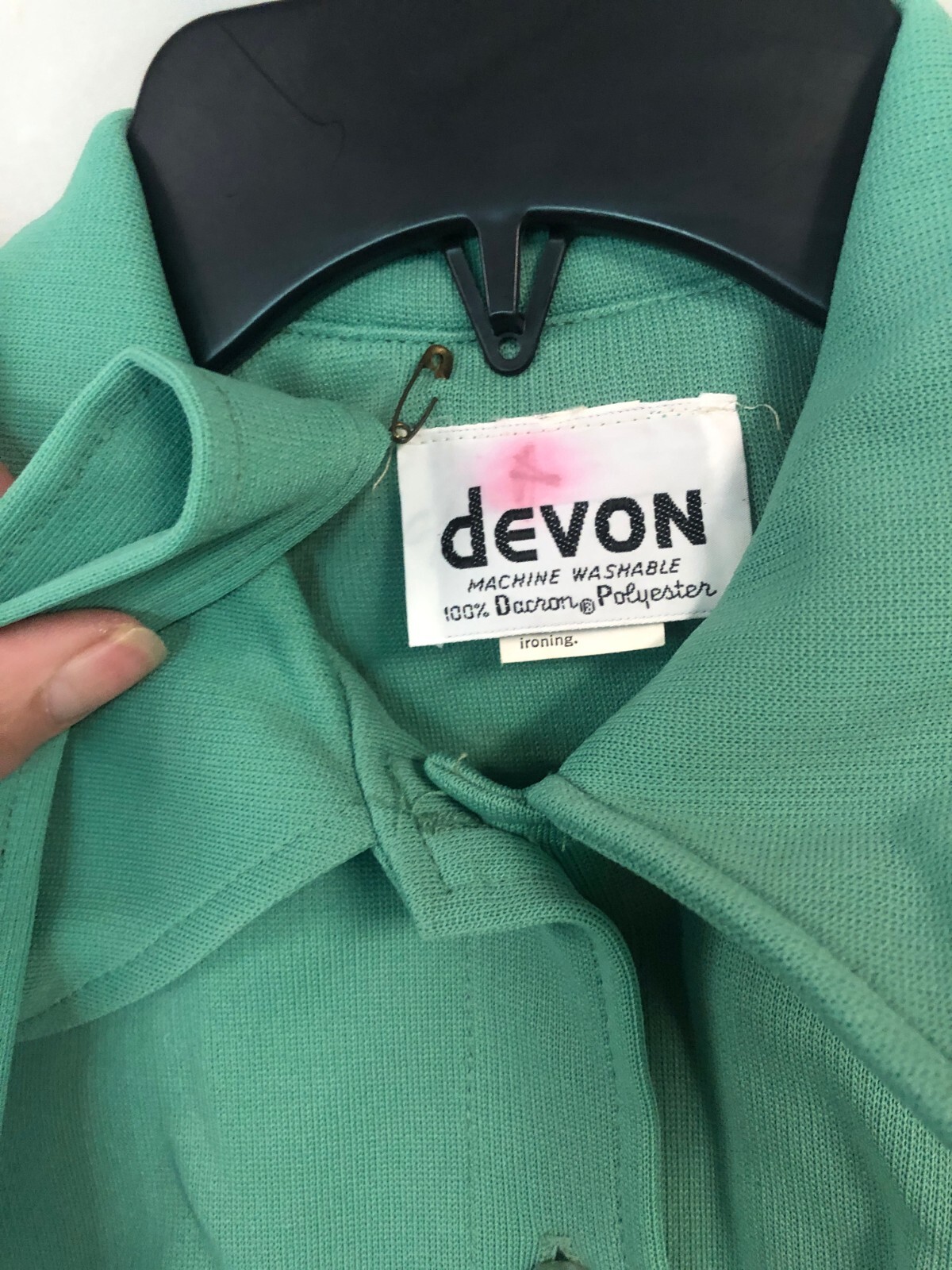 Vtg 70s Devon Double Knit Belted Green Top Sz 38 Sleeveless Dacron Polyester NOS