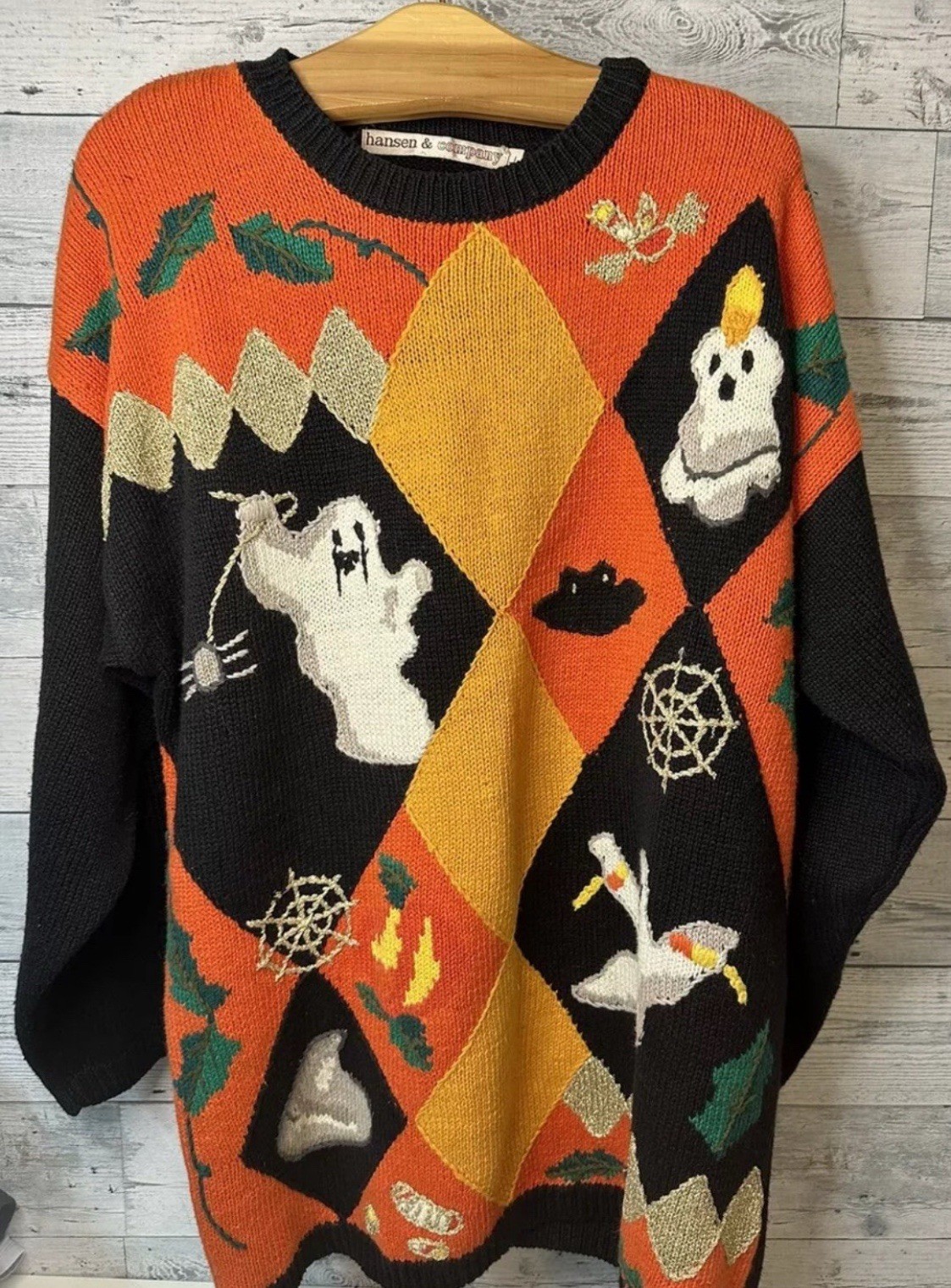 Vintage 1990&rsquo;s Hansen and Company Halloween Graphic Knitted Sweater Womens Large