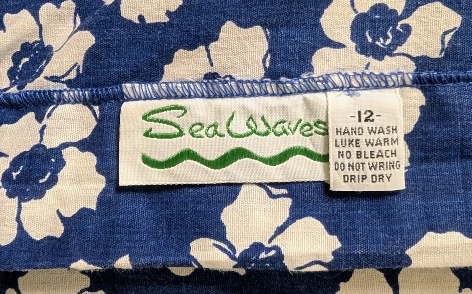 Vintage Sea Waves Floral Blue White Playsuit Romper Smocked Soft Bra S/M