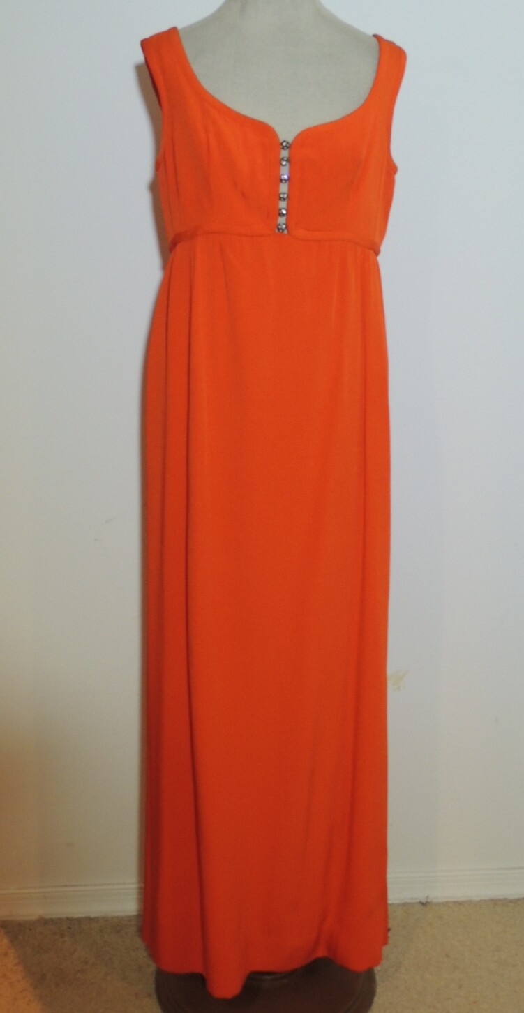 Royalton Ltd. Red Faille Maxi Dress W Rhinestone Buttons SM – MED