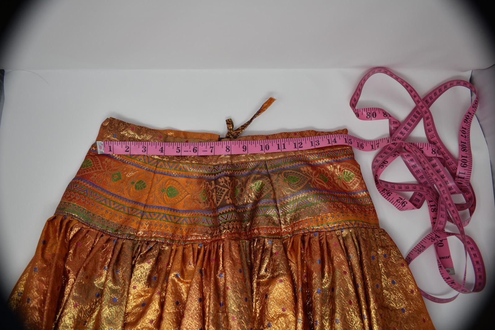 Vintage Indian Brocade Skirt & Jacket Set Gold Copper Silk Look Festival Wear