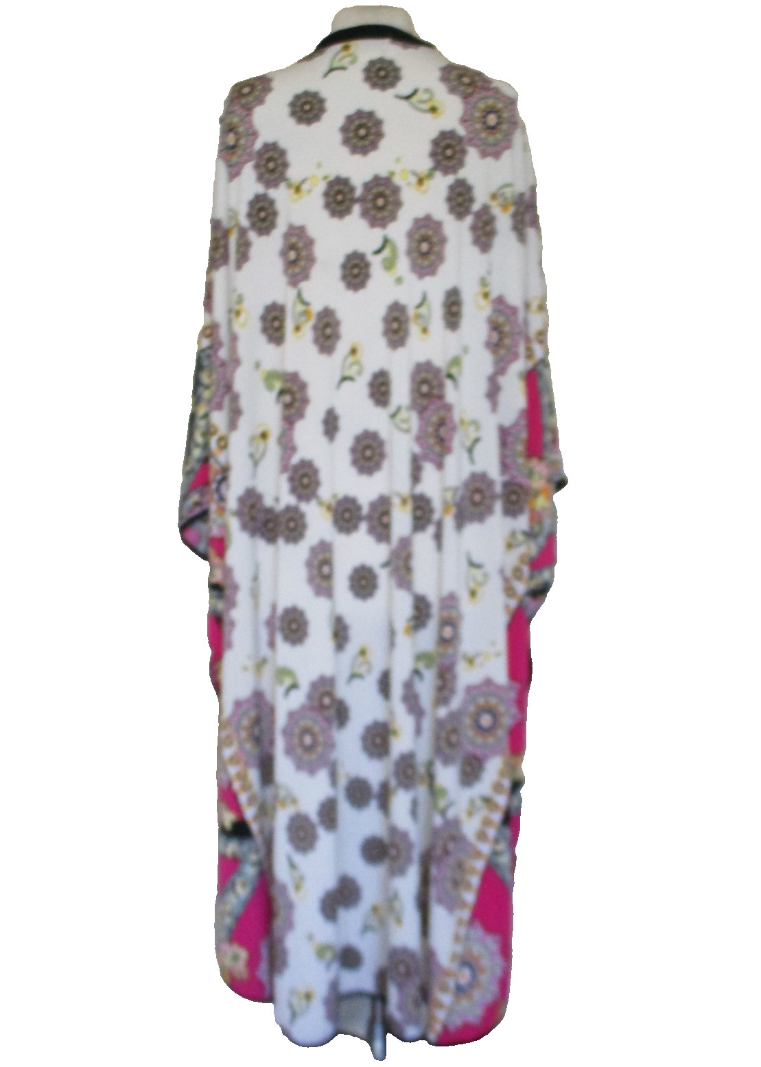 Diamond Tea Zip Up Caftan Robe Batwing Style L Women White Black Multicolor