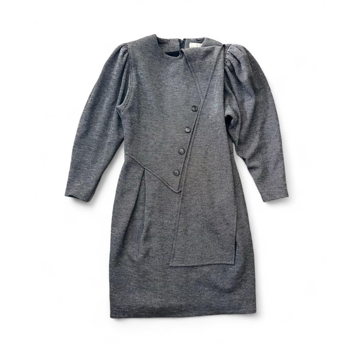 Oscar de la Renta 1980s Gray Sheath Dress Eveningwear Size 8