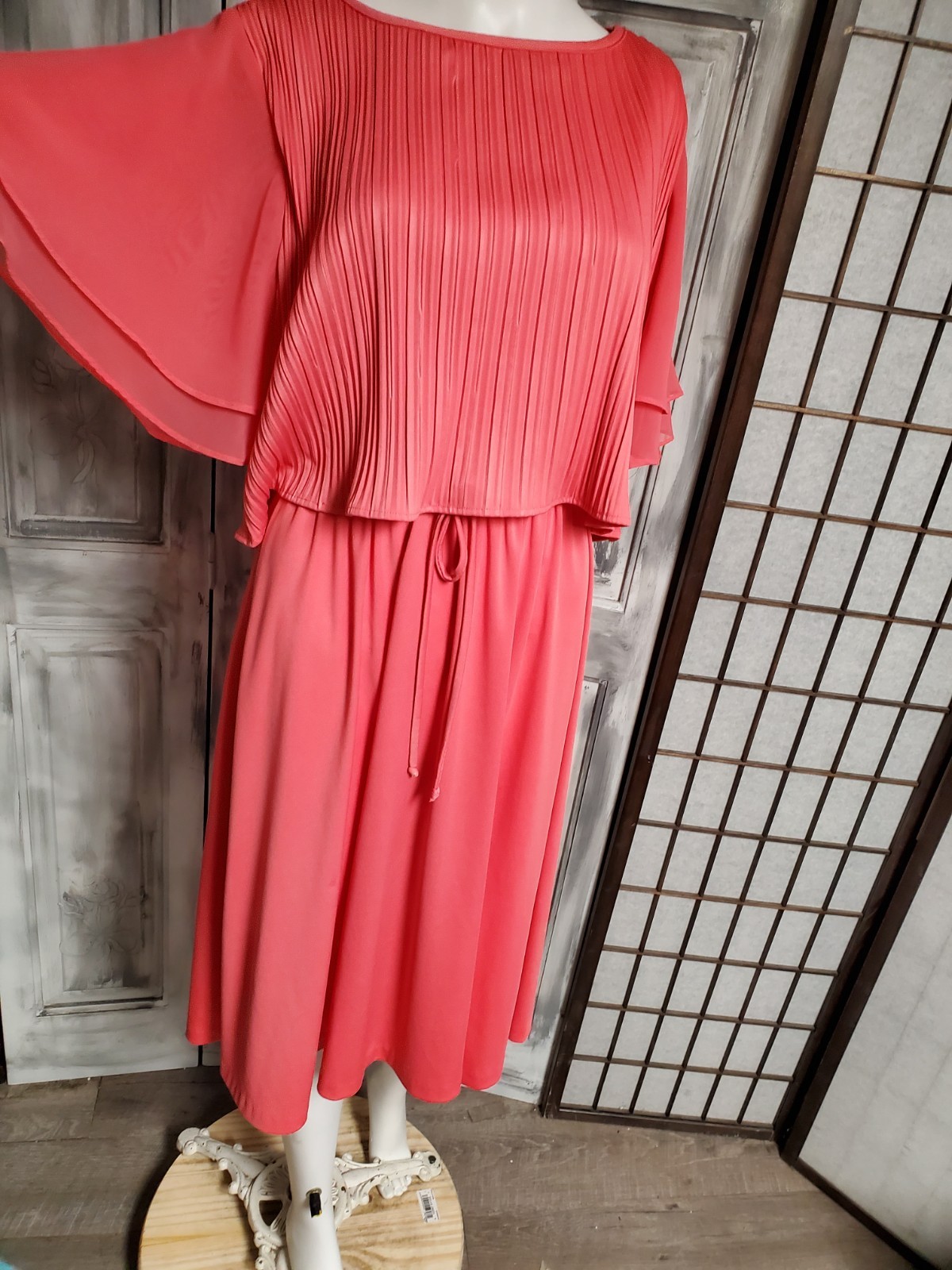 M vtg 70s Jen-Jen New York chiffon Flutter Cape Sleeve Soul Train Disco Dress