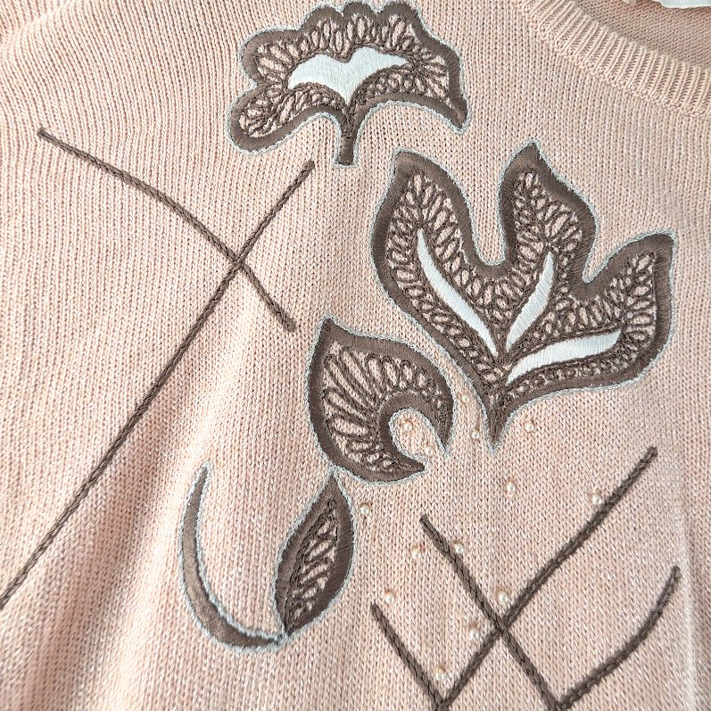 ESCADA Sweater Womens Sz M 38 Pink Embroidery Beads Margaretha Ley VTG 80s READ