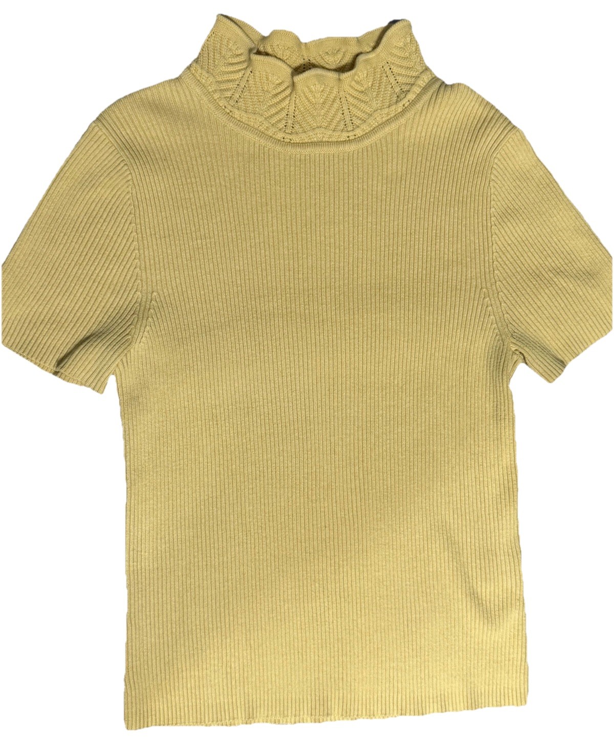 Women’s Vintage Knit Sweater Ribbed Top High Neck Short Sleeve