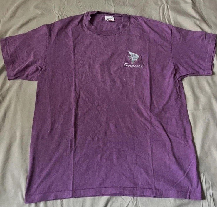 80s Vintage Anvil Single Stitch Purple T Shirt Sarasota Fl Womens XL Made In USA