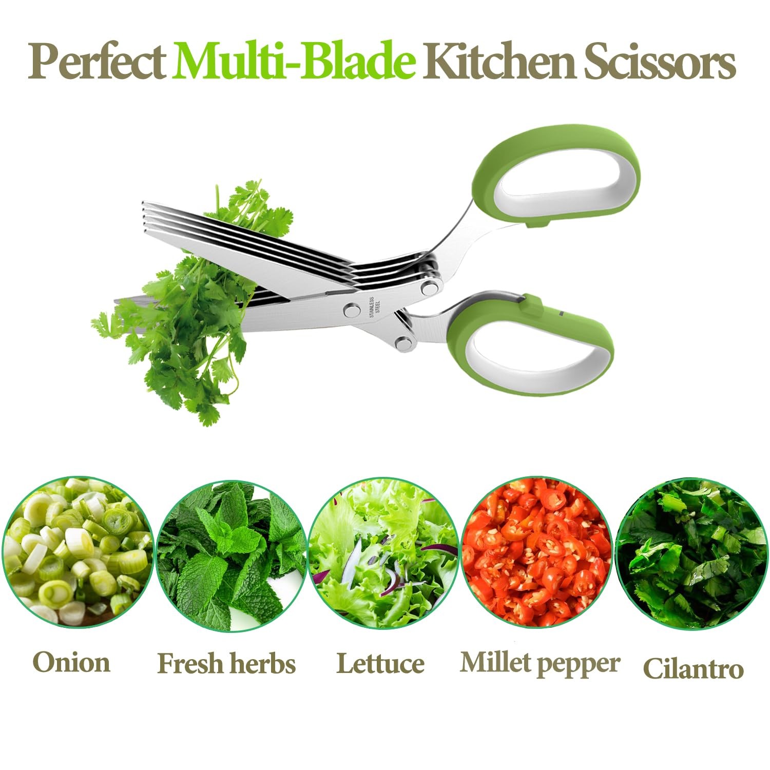 2025 Upgraded Herb Scissors, 5-Blade Shears with Cover, Stainless Steel