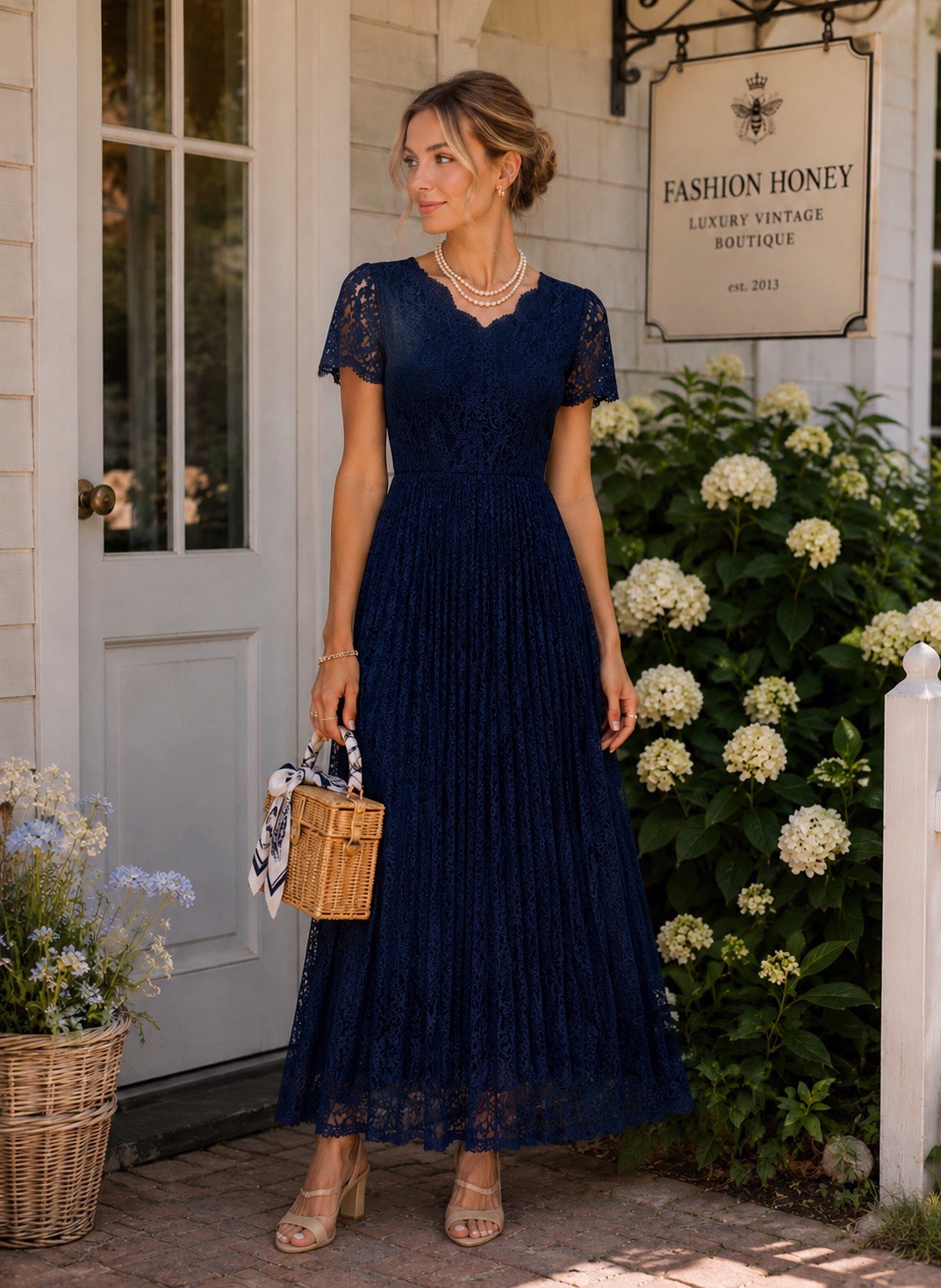 Vintage 1990s Nostalgia Maxi Dress Women&rsquo;s Large Navy Blue Lace Grunge Boho