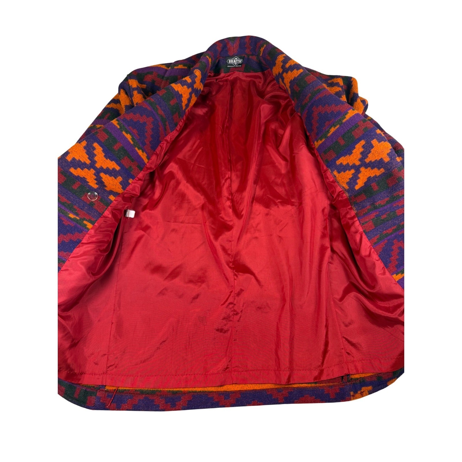 Braetan Vtg Southwestern Geometric Wool Blend Coat Purple Orange Toggle Sz Med