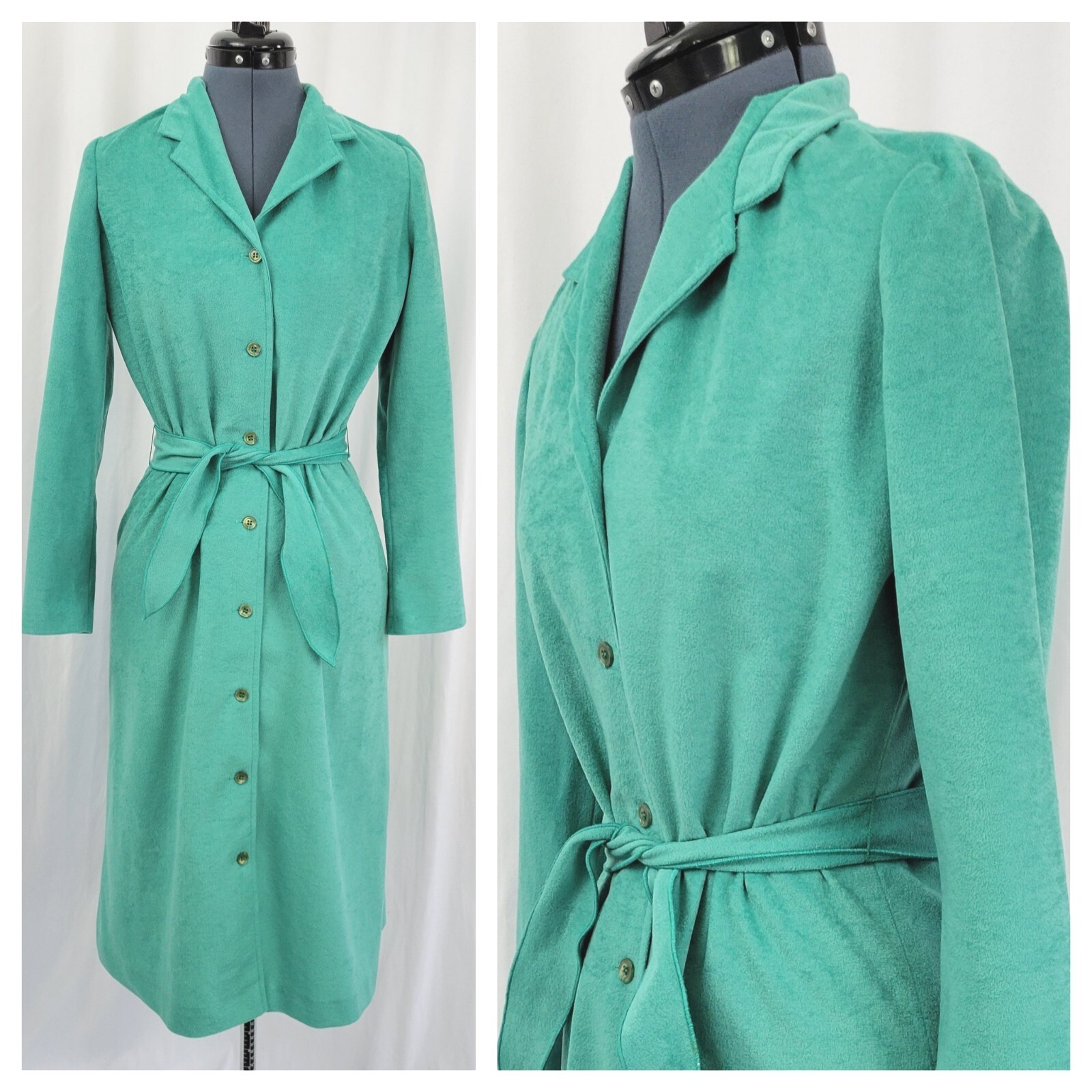 Vintage Melissa Petites Mint Green Suede-Like Shirt Dress w Belt Size 12P