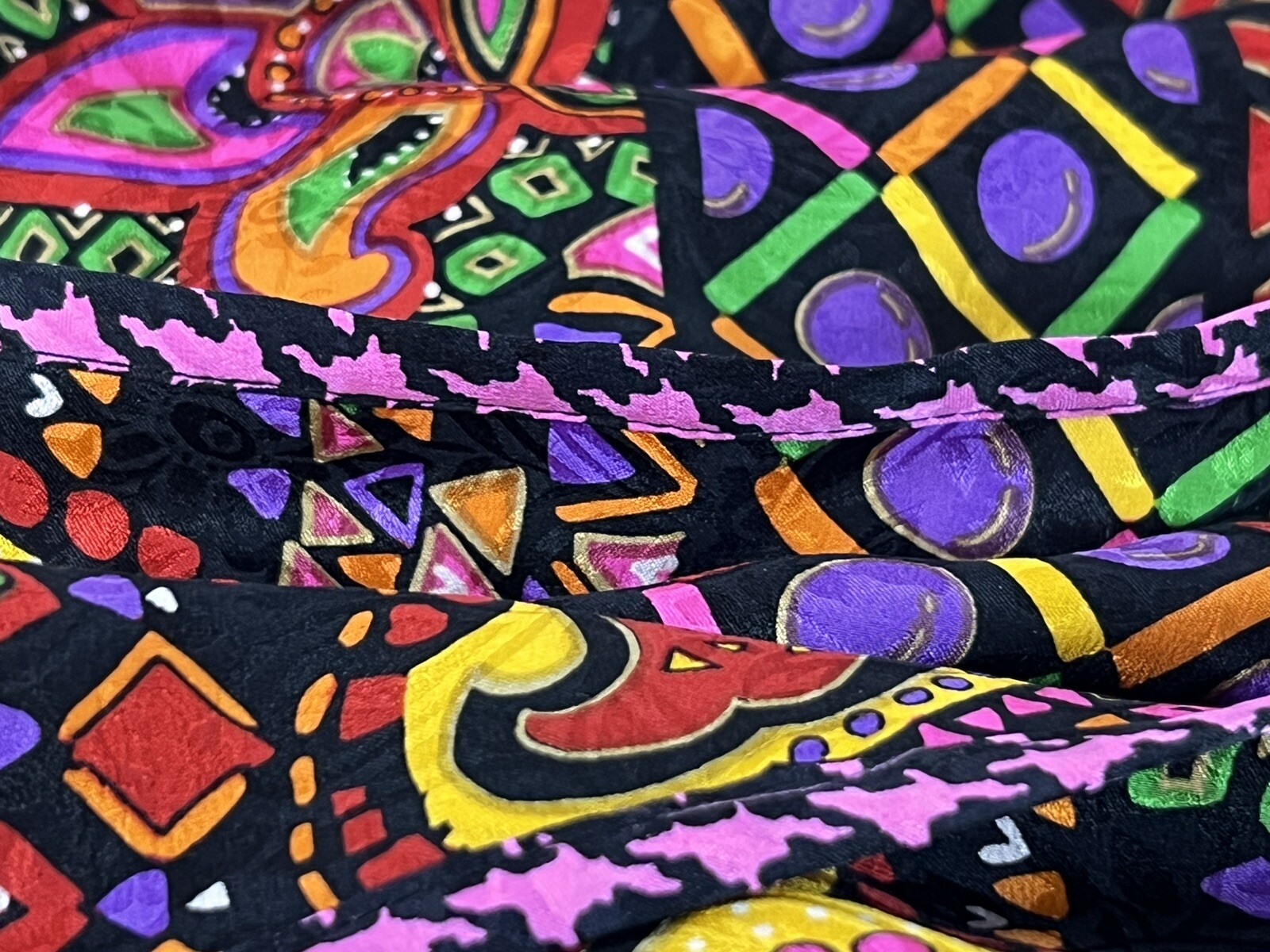DIANE FREIS Original Vintage 1980s Multi-Color Print Midi Dress 100% Silk