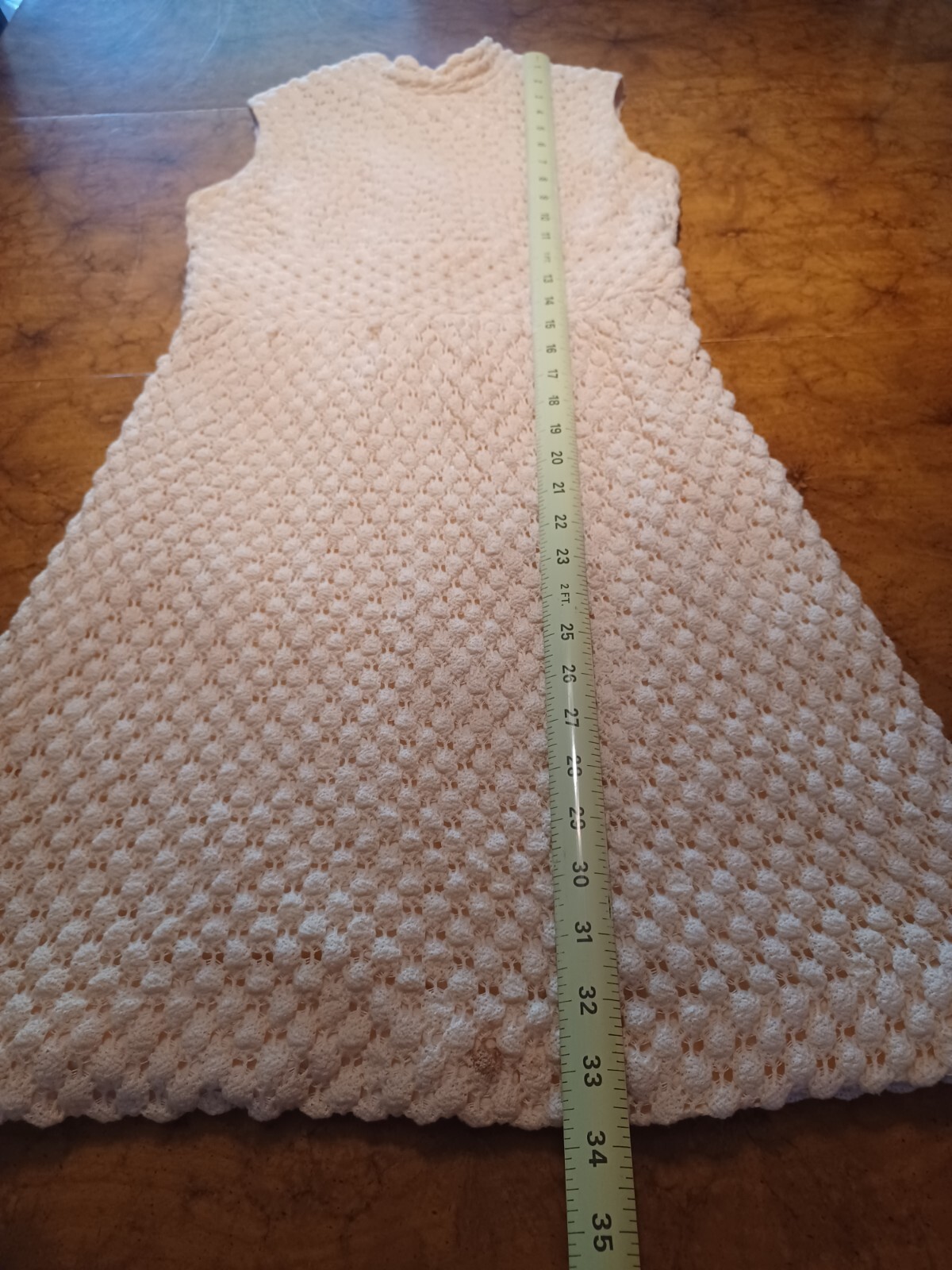 VTG Mid-century 1960s / 1970s Mod Crochet Sleeveless Mini Dress Groovy Ivory S