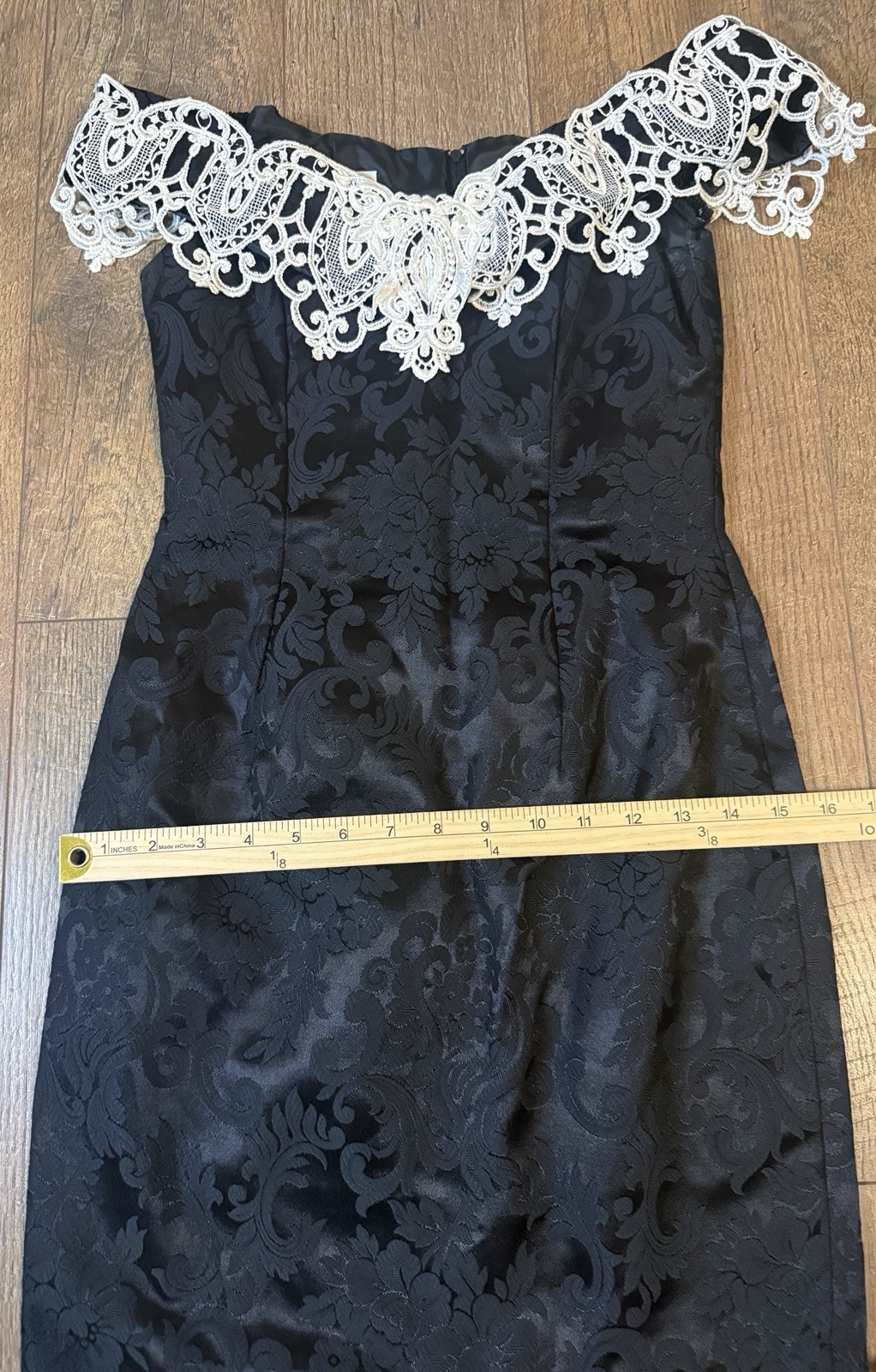 NWT Gunne Sax Dress VTG Black Short Jacquard Flower Lace Cocktail SZ 5/6