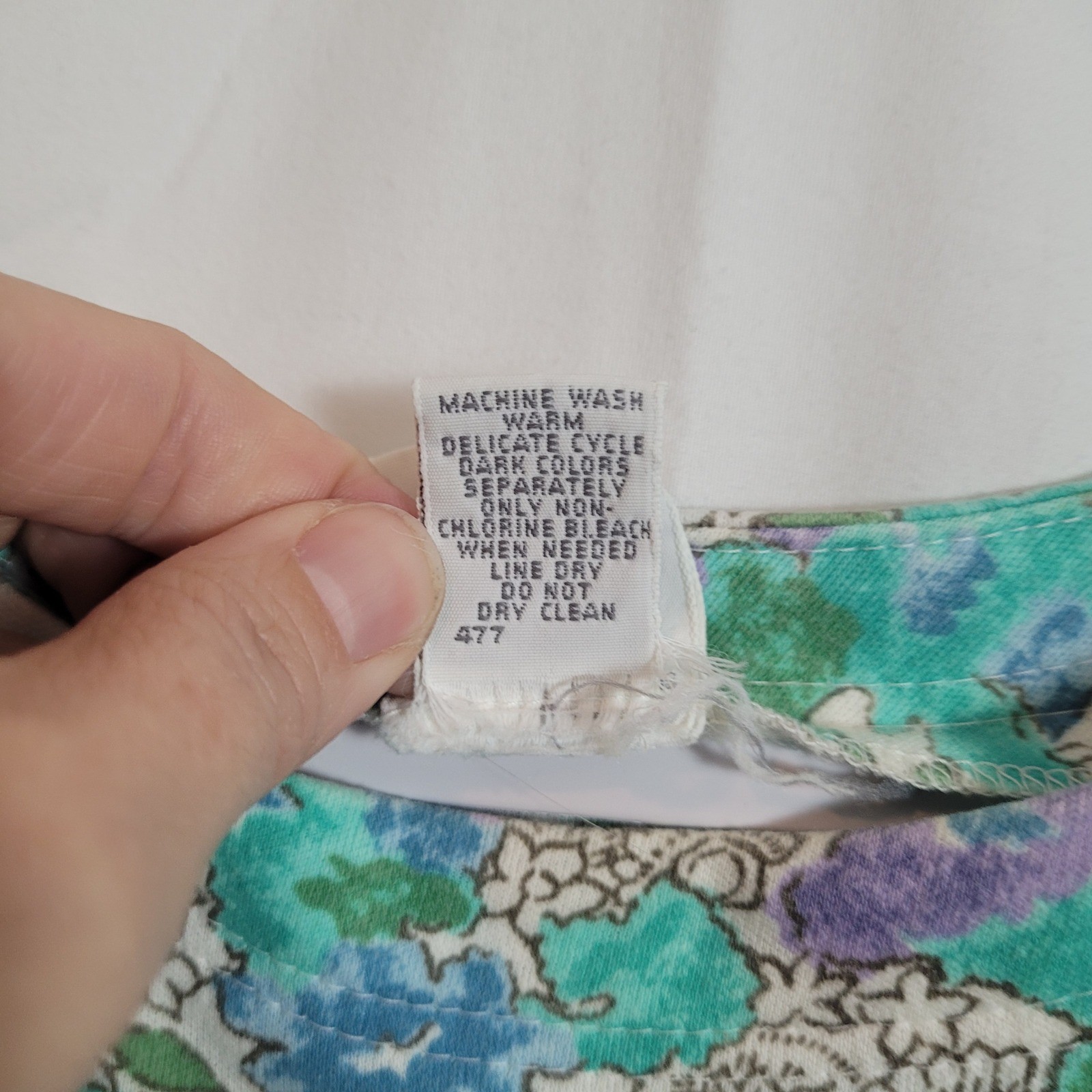 Vintage Lands End Floral Midi Dress Womens Large Teal Purple Cotton Blend USA
