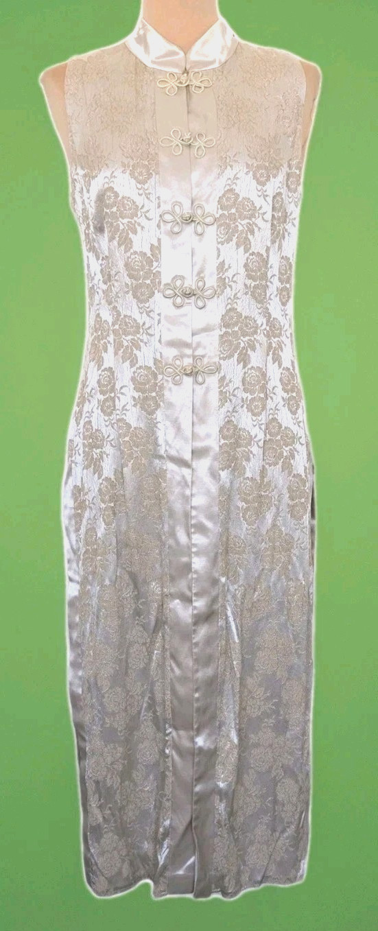 Villa Roma 70s/Mid-century Ivory Silk Brocade Cheongsam Hostess Evening Dress
