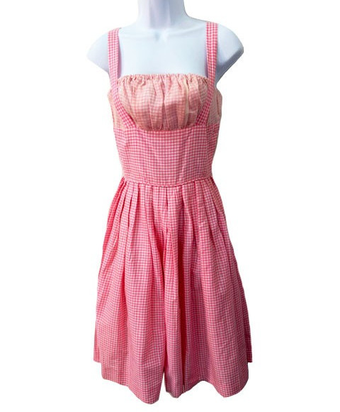 60s VTG Brigitte Bardot Style Handmade Pink Gingham Handmade Cotton Summer Dress