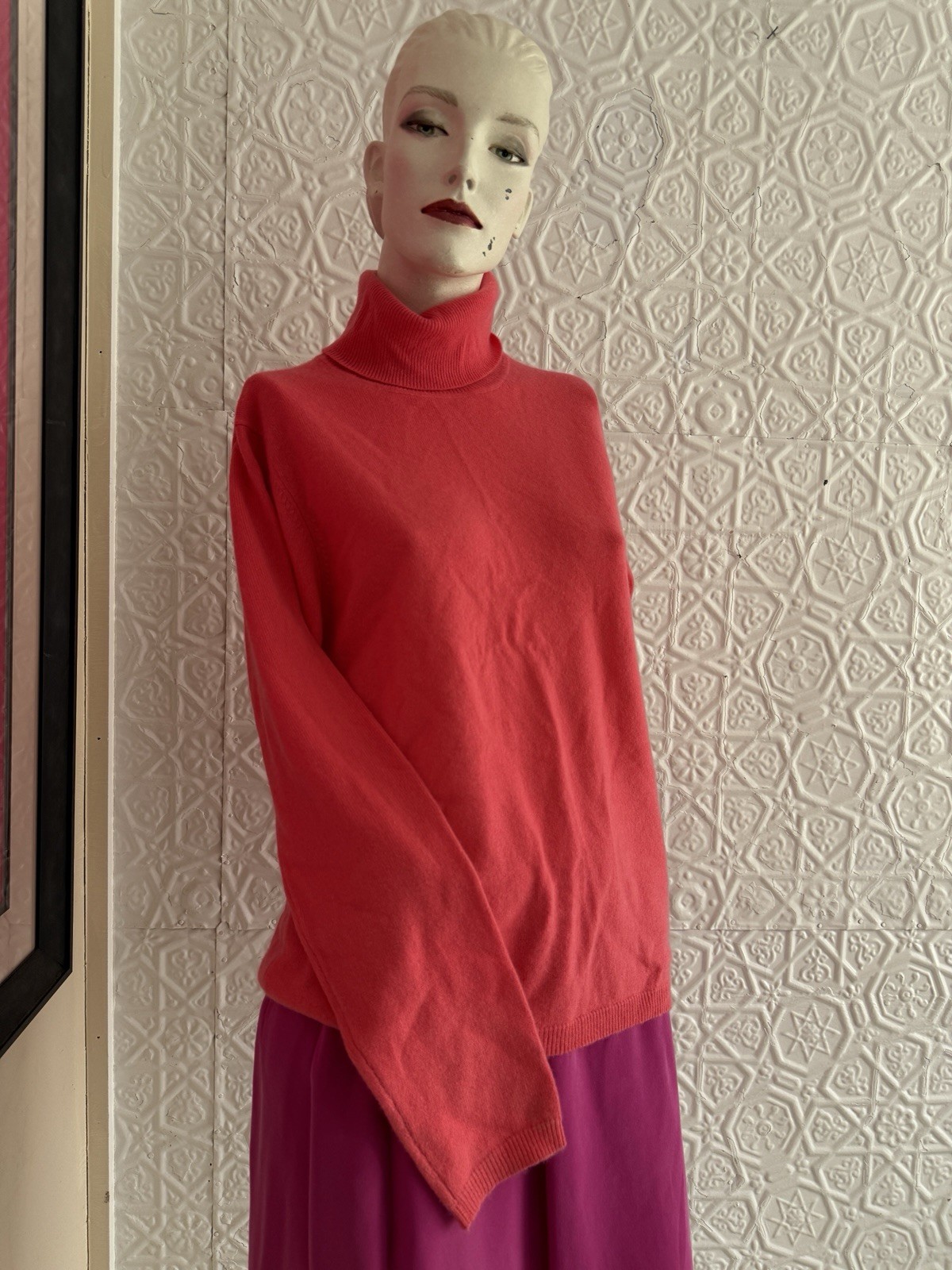 Vintage Cashmere Sweater-Valerie Stevens Orange Melon 1980s turtleneck Large NWT