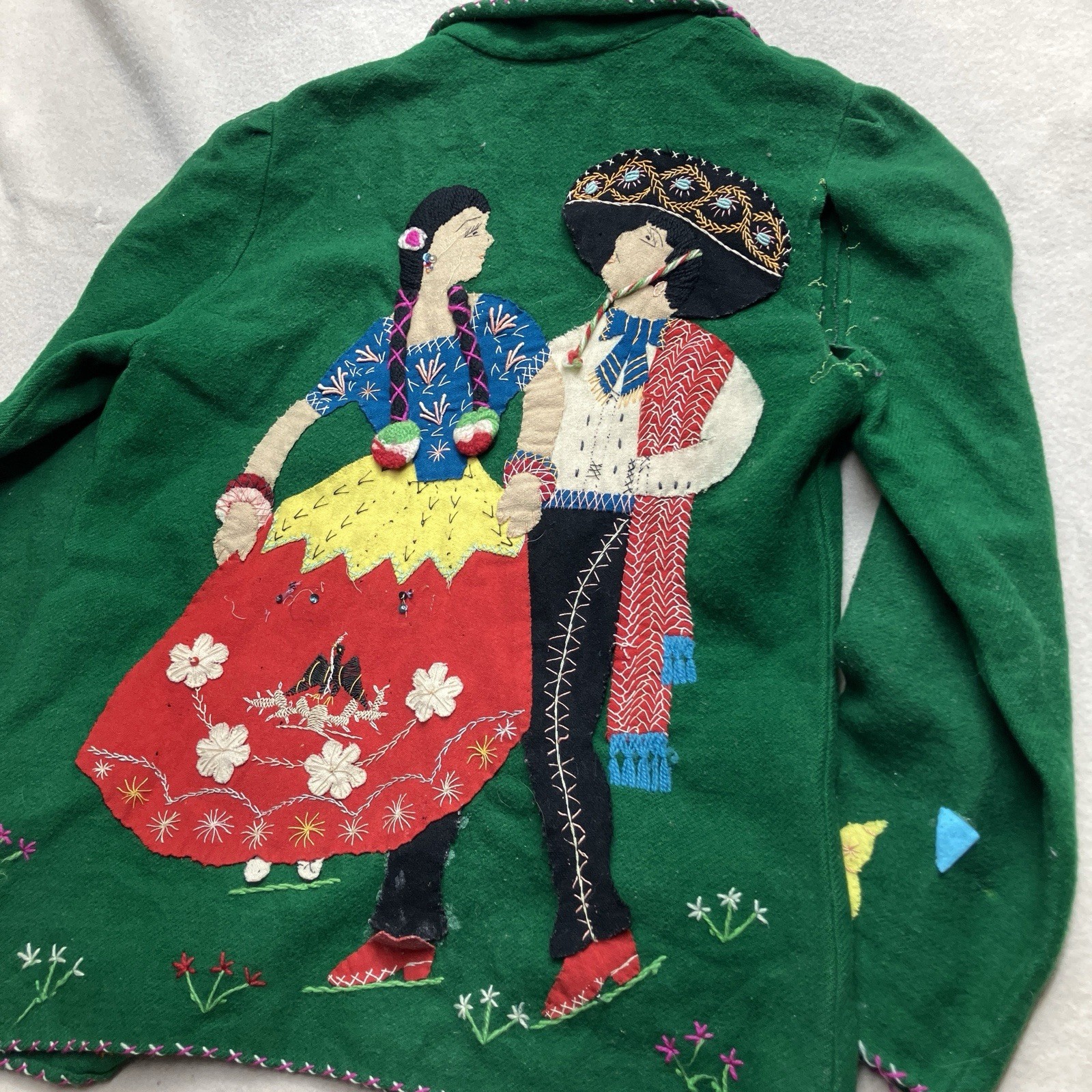 Vintage 60’s Embroidered Wool Mexican Souvenir Jacket S/M Western Rockabilly