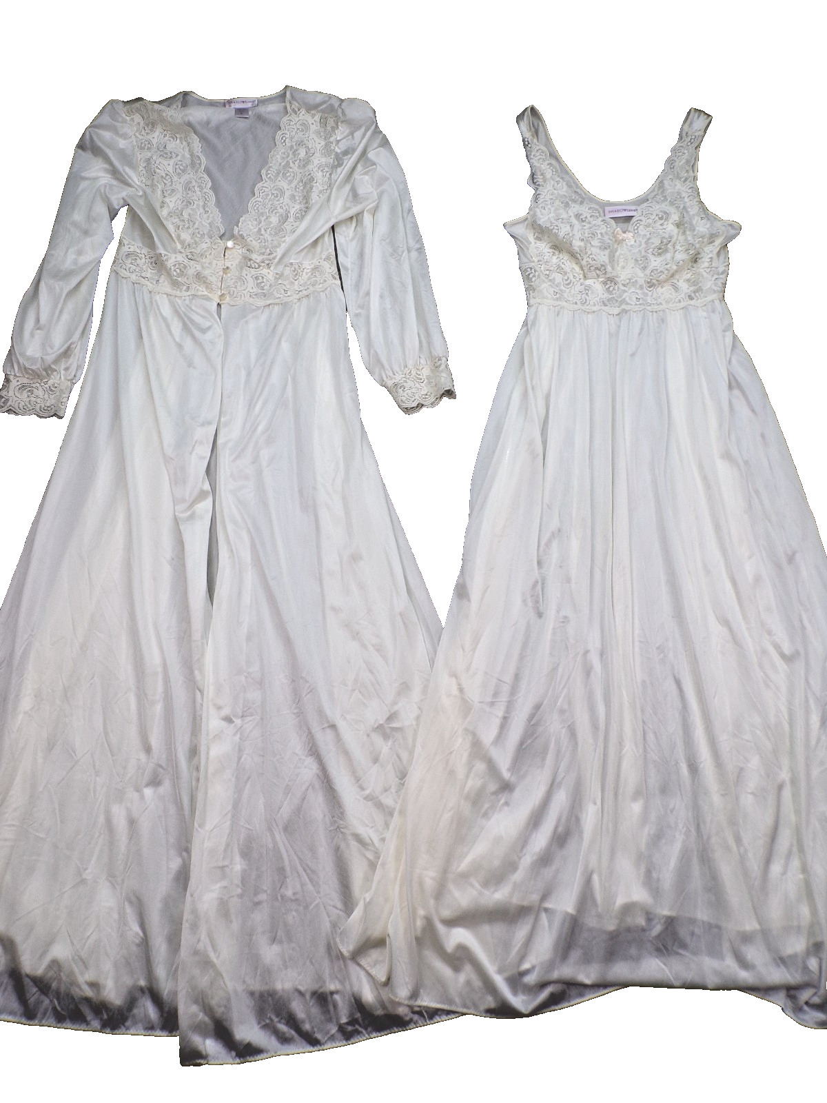 VTG Shadowline Bridal Cream SILKY Nylon Peignoir Robe Nightgown olga esque MED