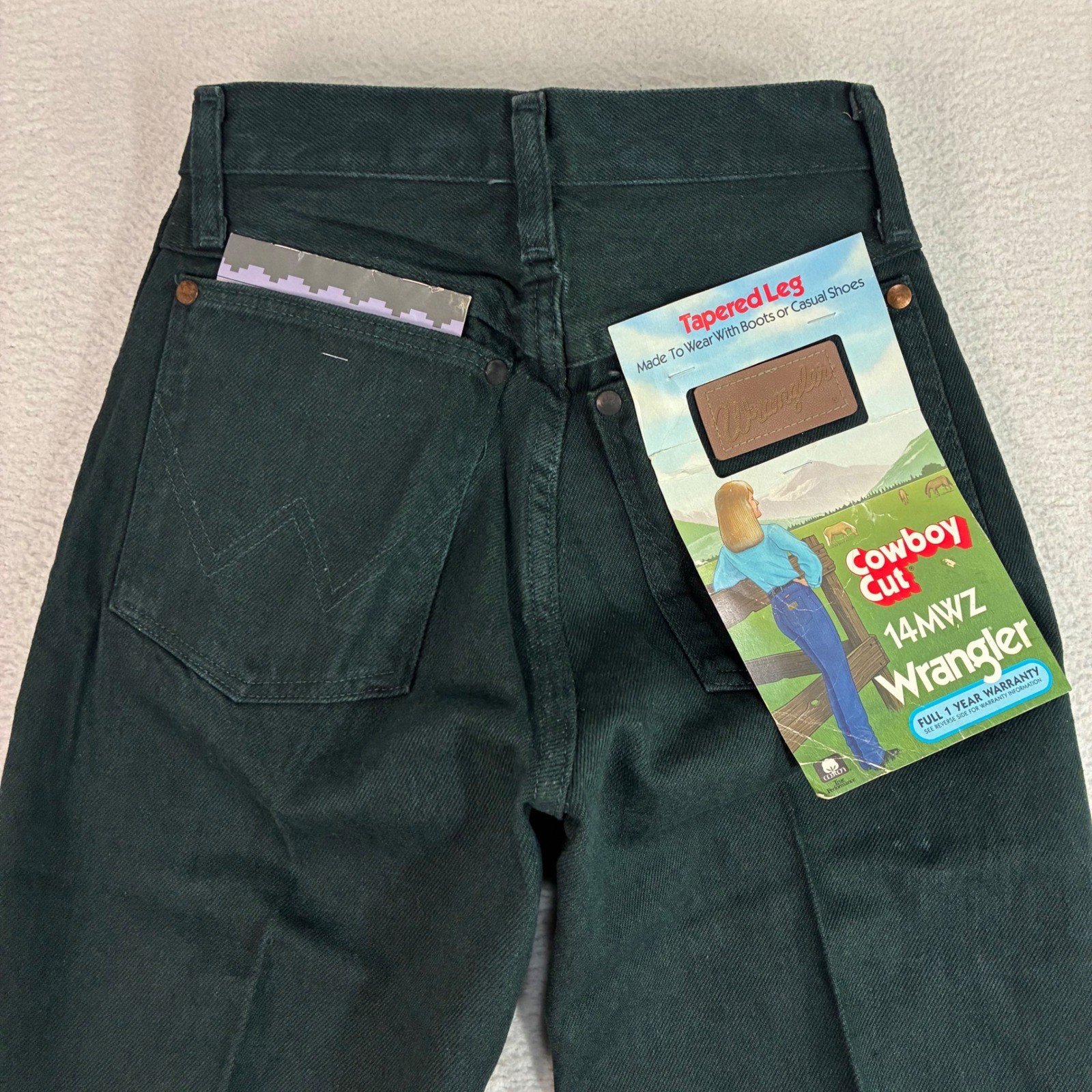 Vintage Wrangler Cowboy Cut 14MWZ Tapered Leg Jeans Women 1×34 Green Made in USA