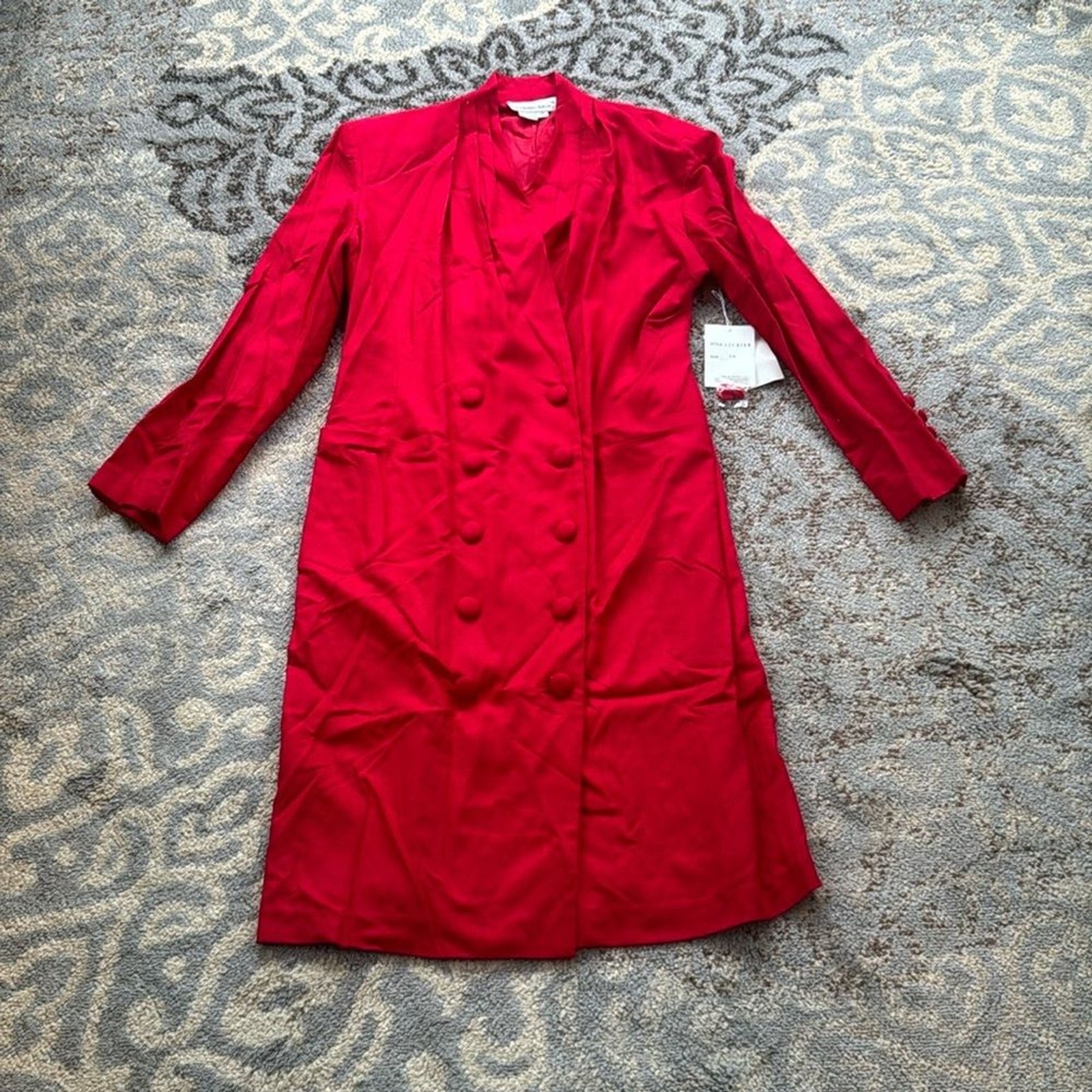Vintage Germaine Astor 100% Silk Double Breasted Button Down Dress Red 16