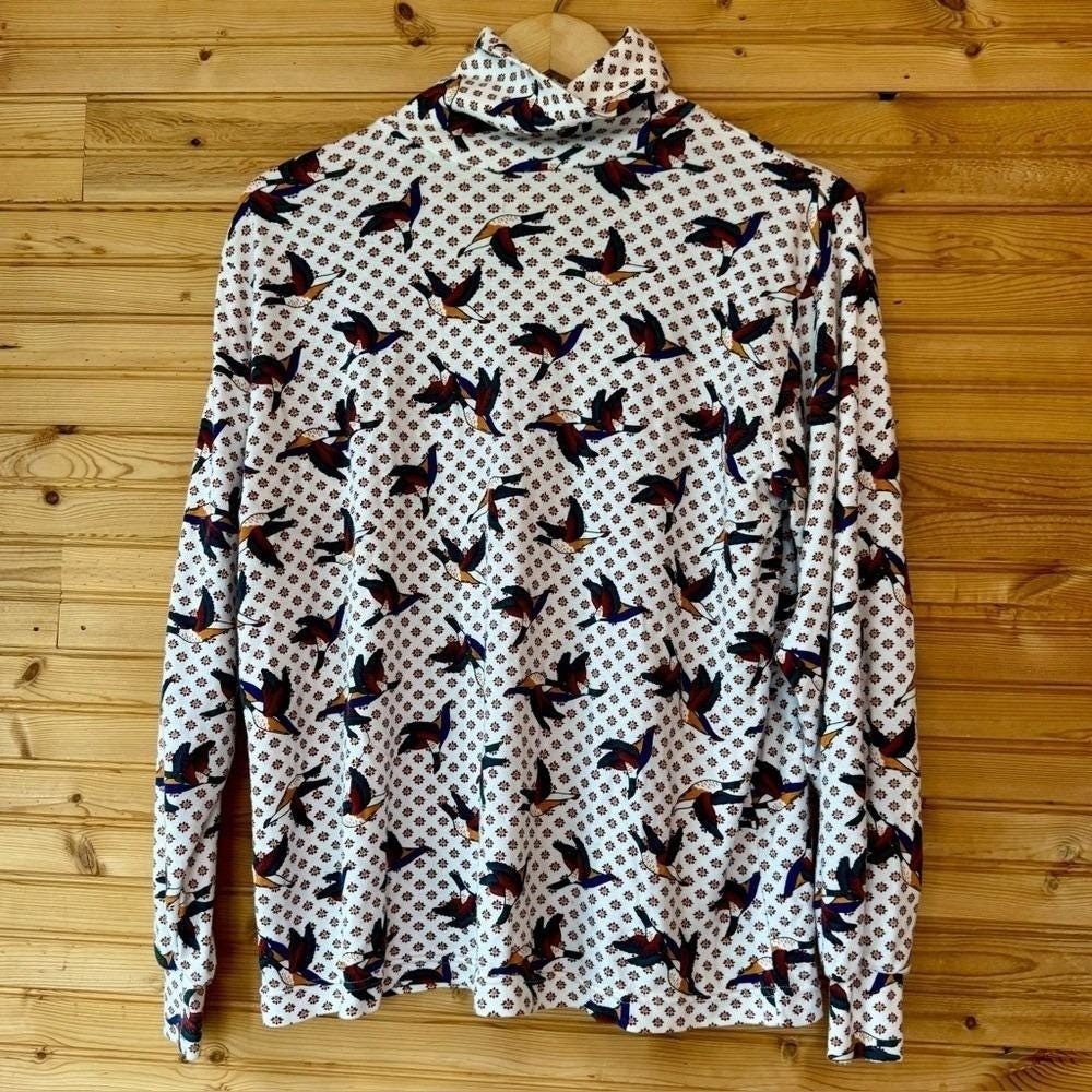 VTG 90s Jason Maxwell Turtleneck White Mallard Ducks Ditsy Floral Cottage