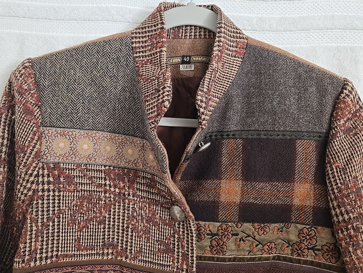 La Bonne Renommee Wool Patchwork Jacket Paris Size 40 Euro Eclectic Vintage