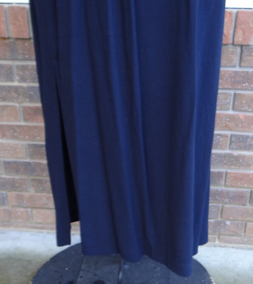 Cynthia Max Navy Long Pencil Side Slits Draw String Elastic Large Rayon Skirt