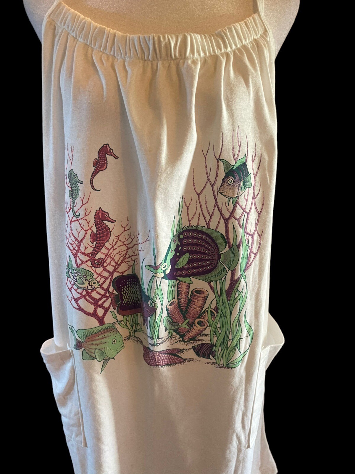 Vintage 80’s Point Sportswear Beach Swim Cover Dress Graphic Fish Coral OS