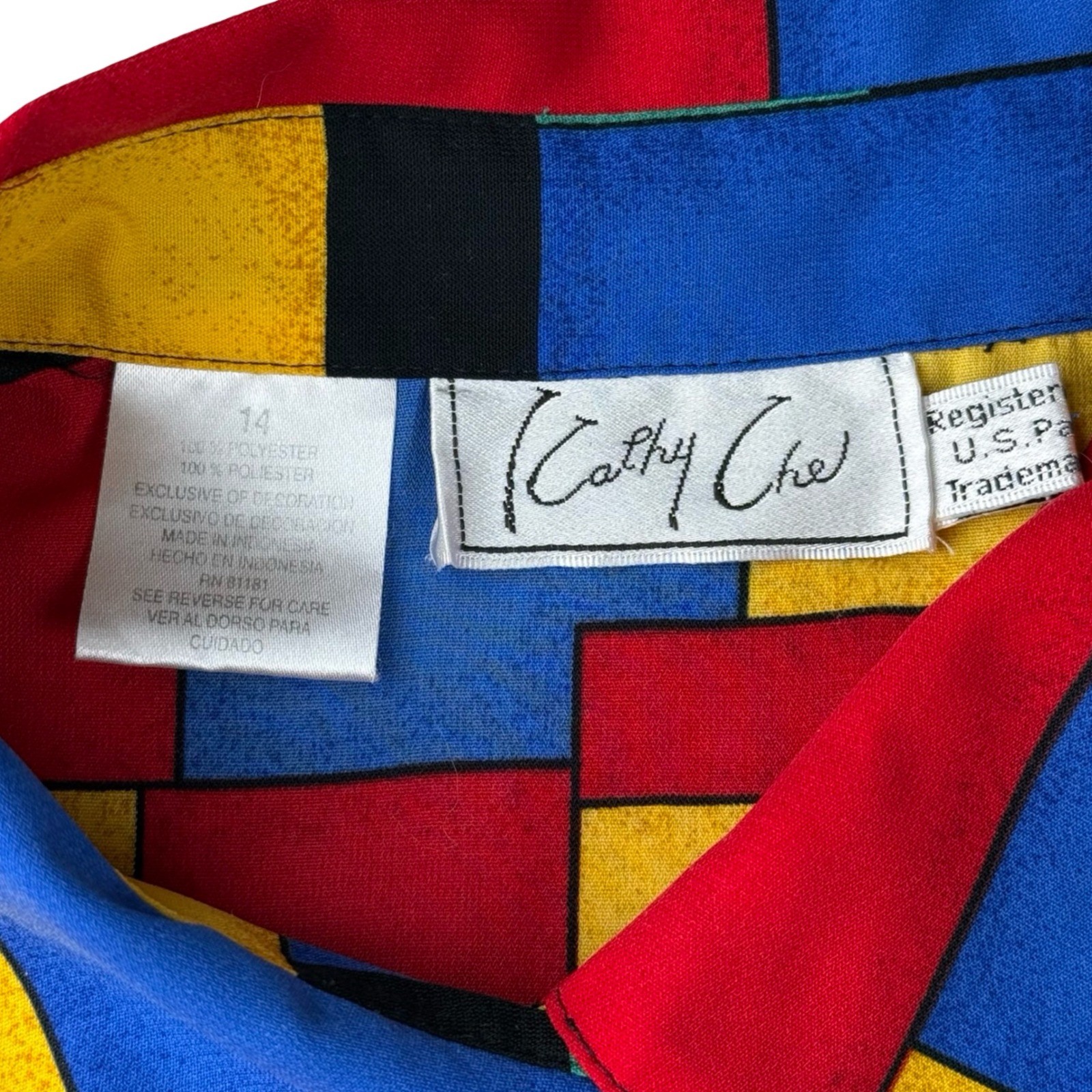 Abstract Geometric Colorblock Shirt 90s Retro Button Up Kathy Che